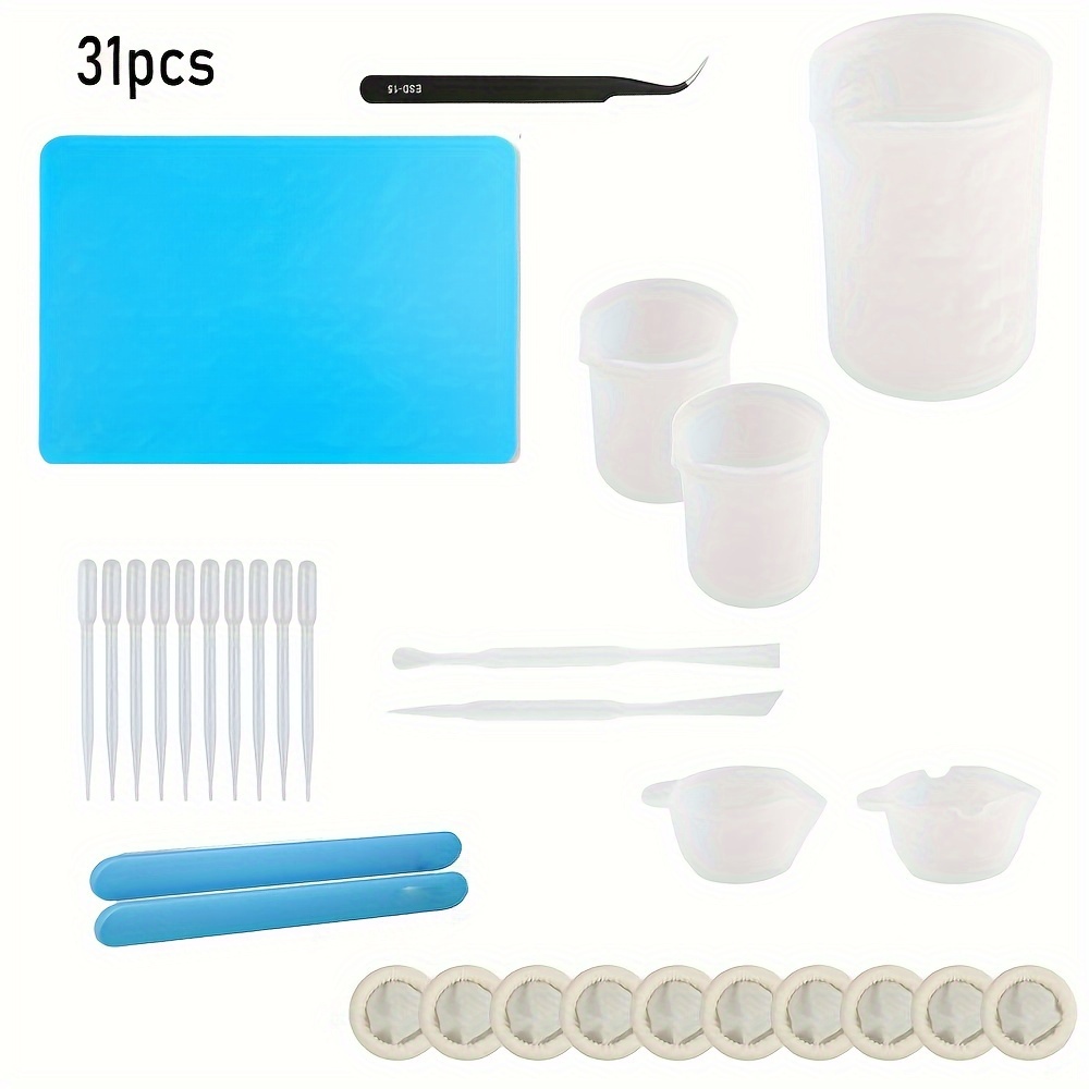 LICHENGTAI Silicone Resin Measuring Cups Tool Kit Large Epoxy Resin Mixing  Bowl Jewelry Making Waxing Mold with Silicone Stir Sticks Pipettes Finger  Cots Type 2 