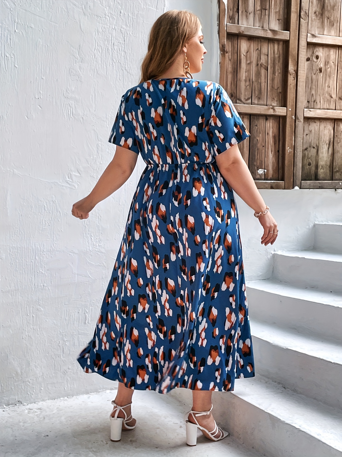 plus size casual dress womens plus allover print short - Temu United Arab  Emirates