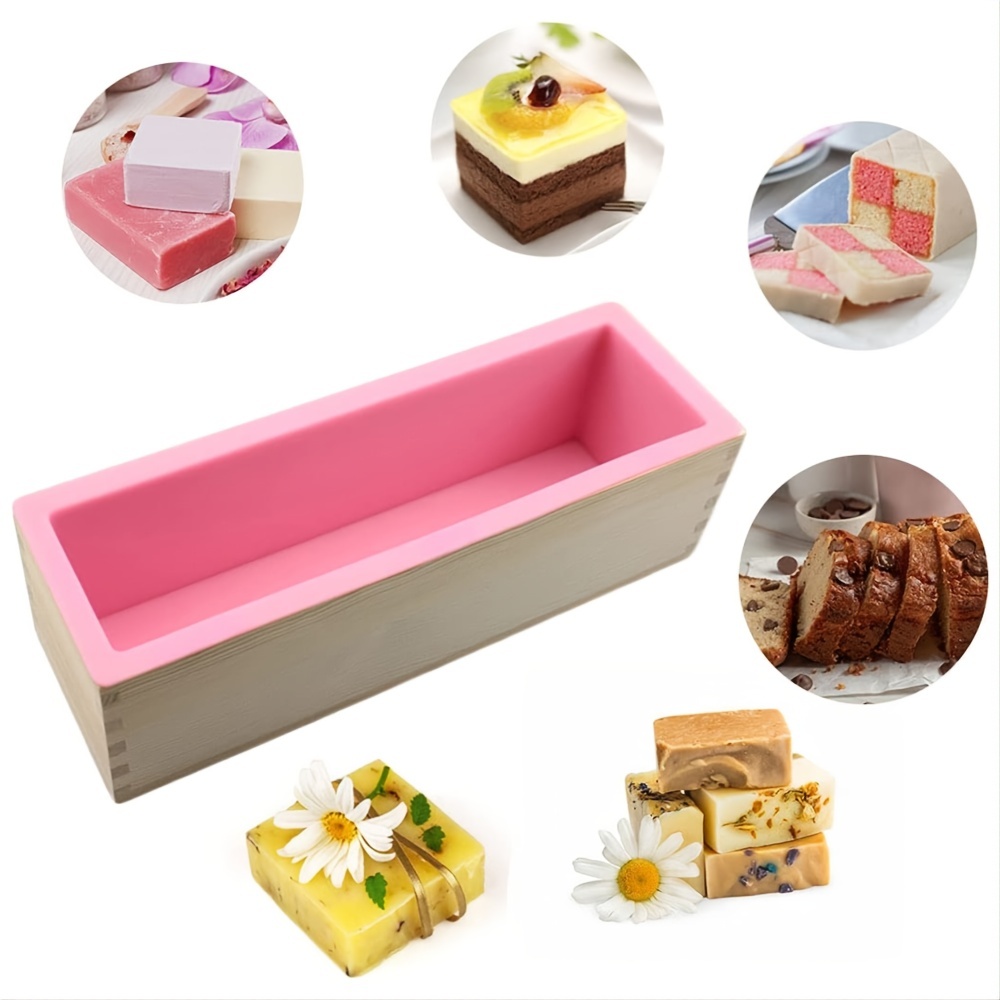  VTOSEN Molde de silicona para jabón, caja de madera rectangular,  molde de jabón de pan, moldes de jabón de silicona, para hacer jabón,  pastel de chocolate hecho a mano (rosa) 