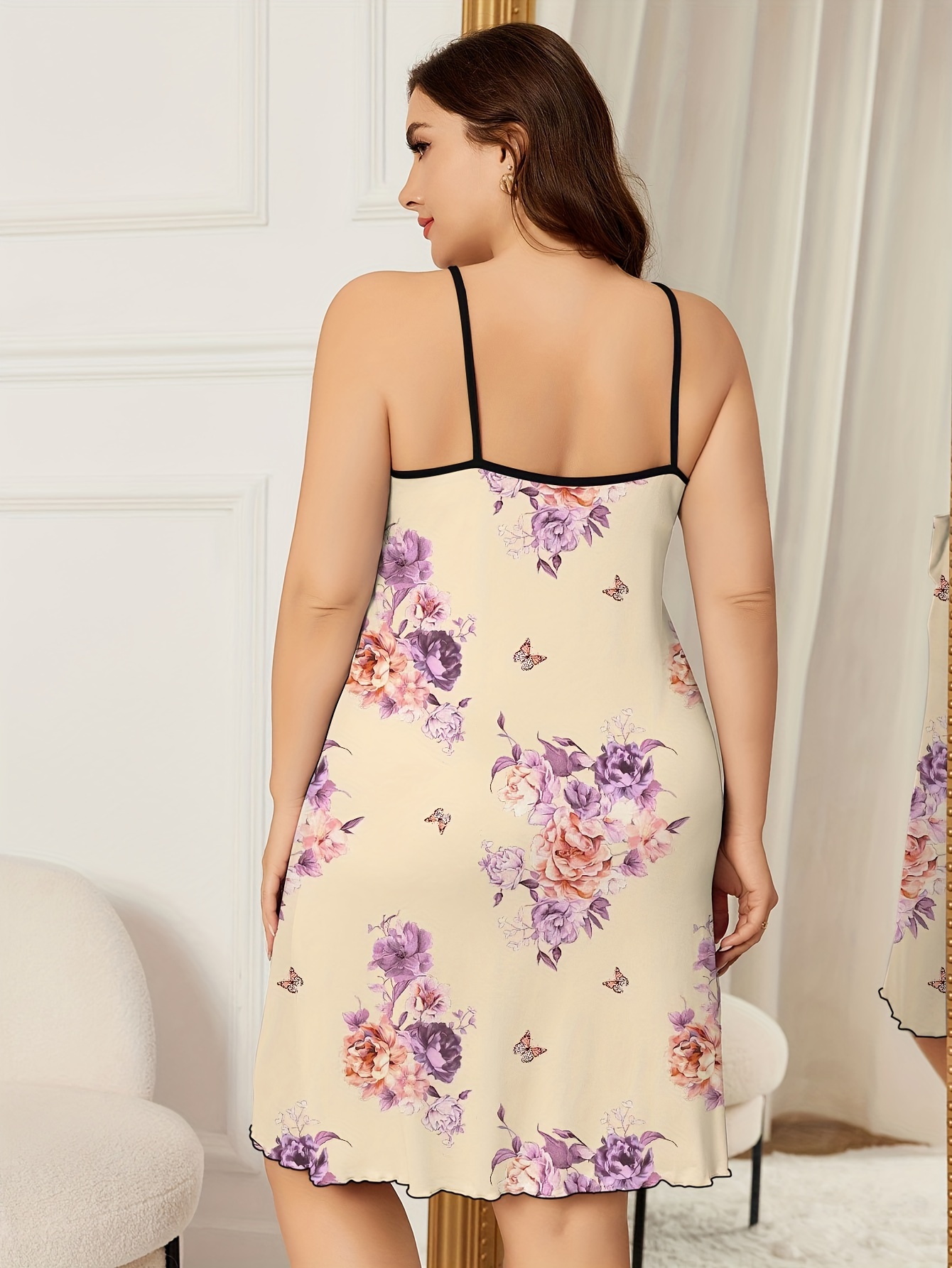 Plus Size Women'S Floral Print Pajama Slip Dress