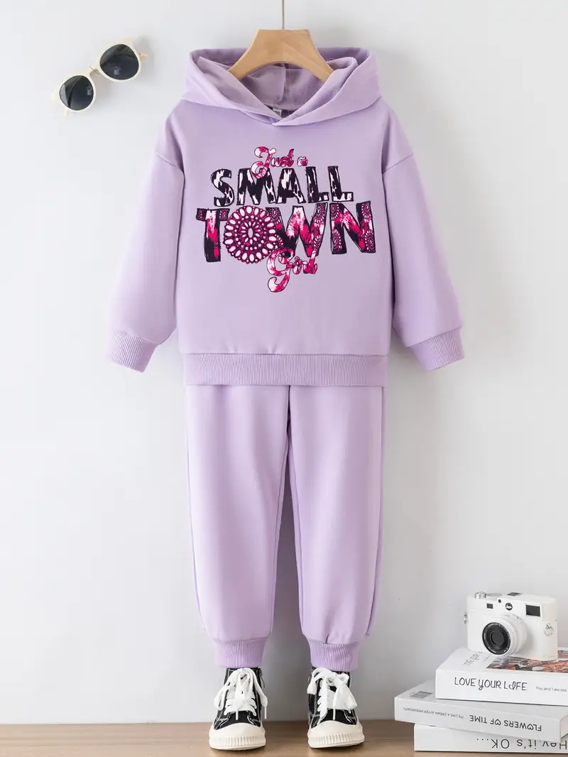 Trendy Girl's Sports Suits Cartoon Letter Small Town Girl - Temu