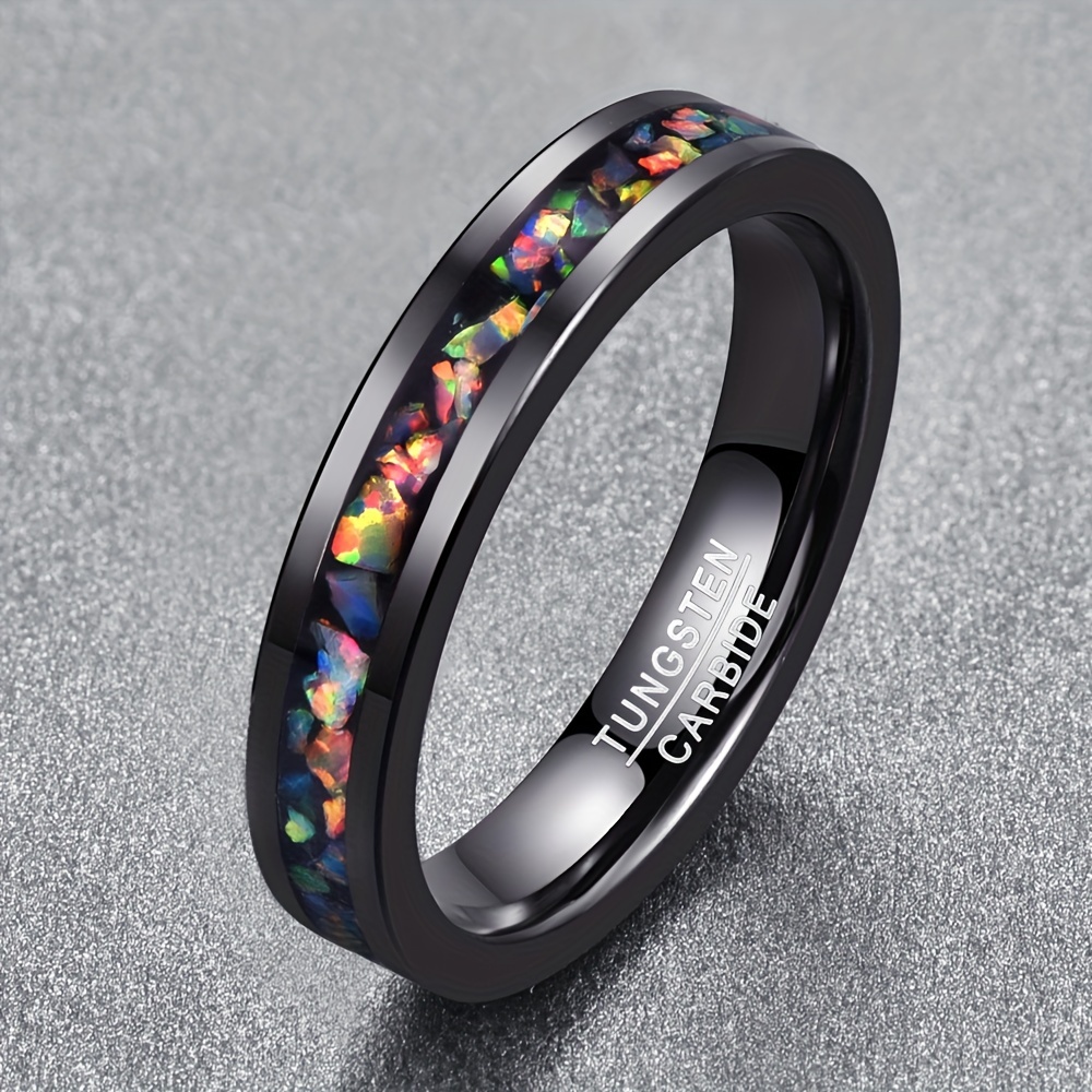 4mm Tungsten Steel Ring with Crushed Fire Opal