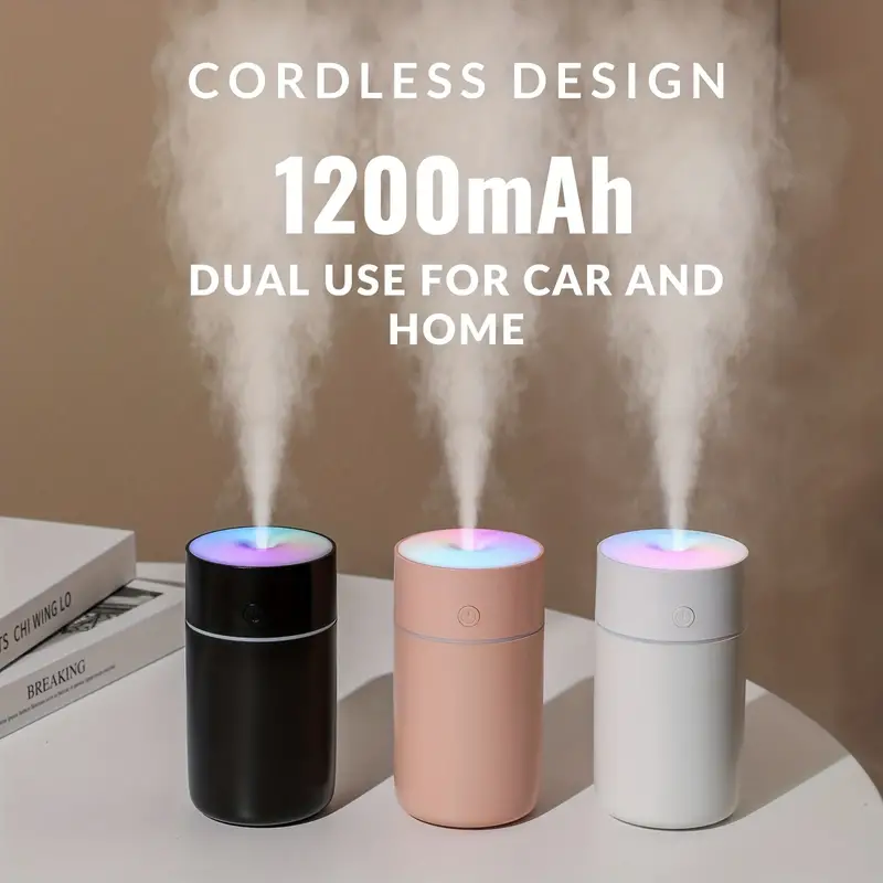 1pc 230ml colorful portable mini air humidifier with ultrasonic cool mist for bedroom car office cordless and super quiet with 1200mah battery details 1