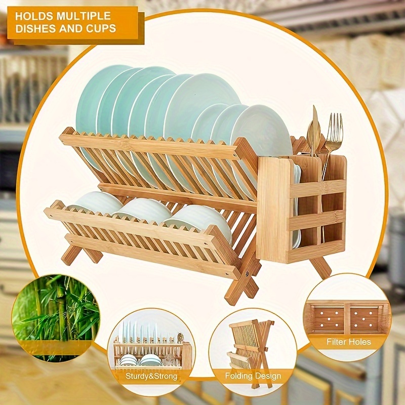 Natural Bamboo Folding Dish Rack With - Perfect For Kitchen And Restaurant  Use - Cup And Tableware Storage Rack - Kitchen Accessory - Temu France