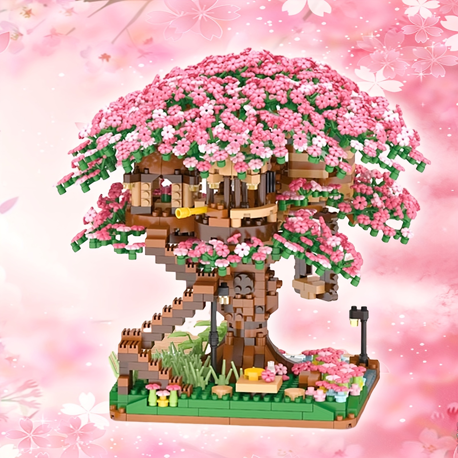 2138Pcs Mini Casa del Árbol de Sakura Bloques de Construcción Ciudad de  Plantas de Cerezo Vista de la Calle Ladrillos Modelo DIY Adorno Juguete  Regalo