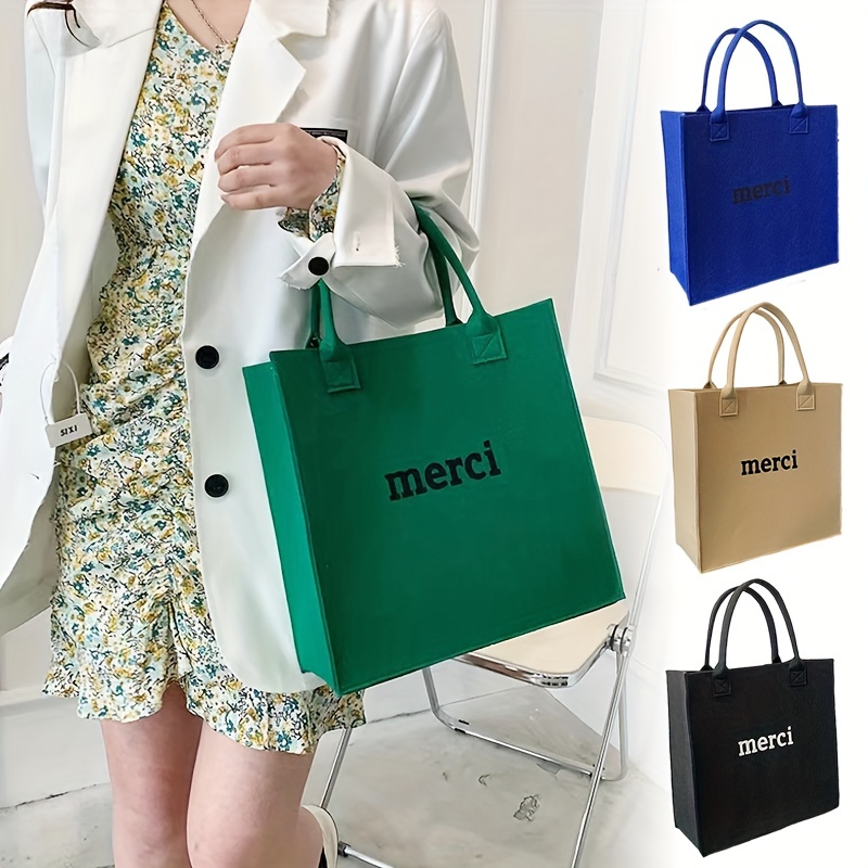 Letter Graphic Fett Handbag, Solid Color Shopping Bag, Simple Gift