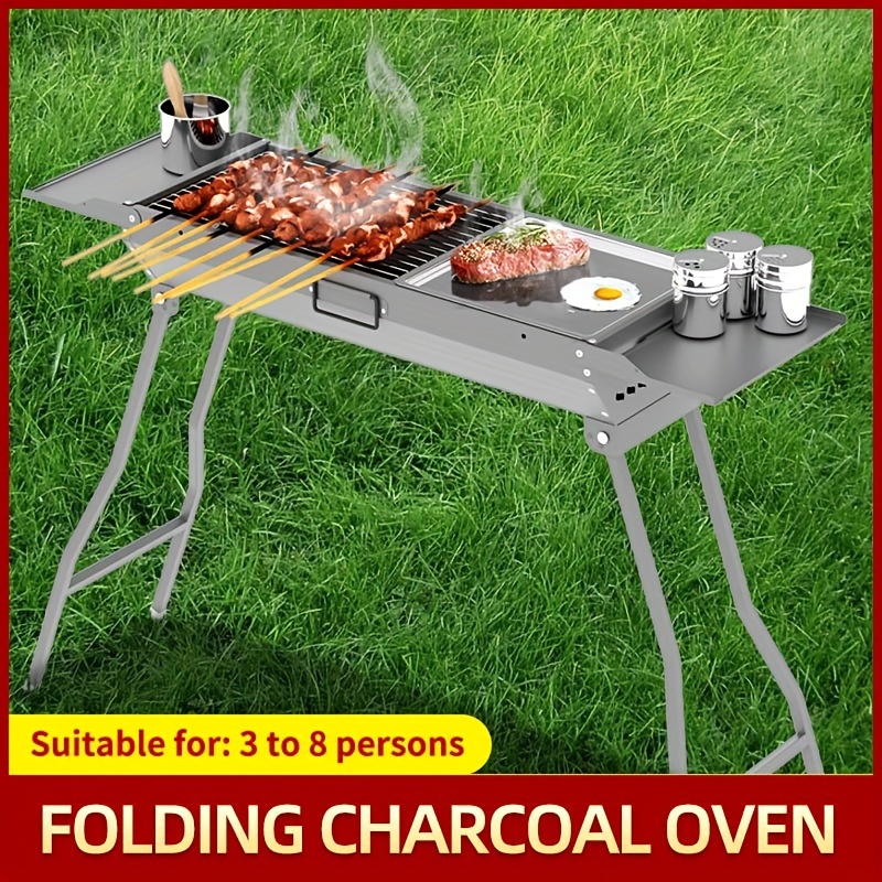  Charcoal Grill, Barbecue Grill Stainless Steel BBQ Smoker  Barbecue Folding Portable for Outdoor Cooking Camping Hiking Picnics  Backpacking Large : Patio, Lawn & Garden