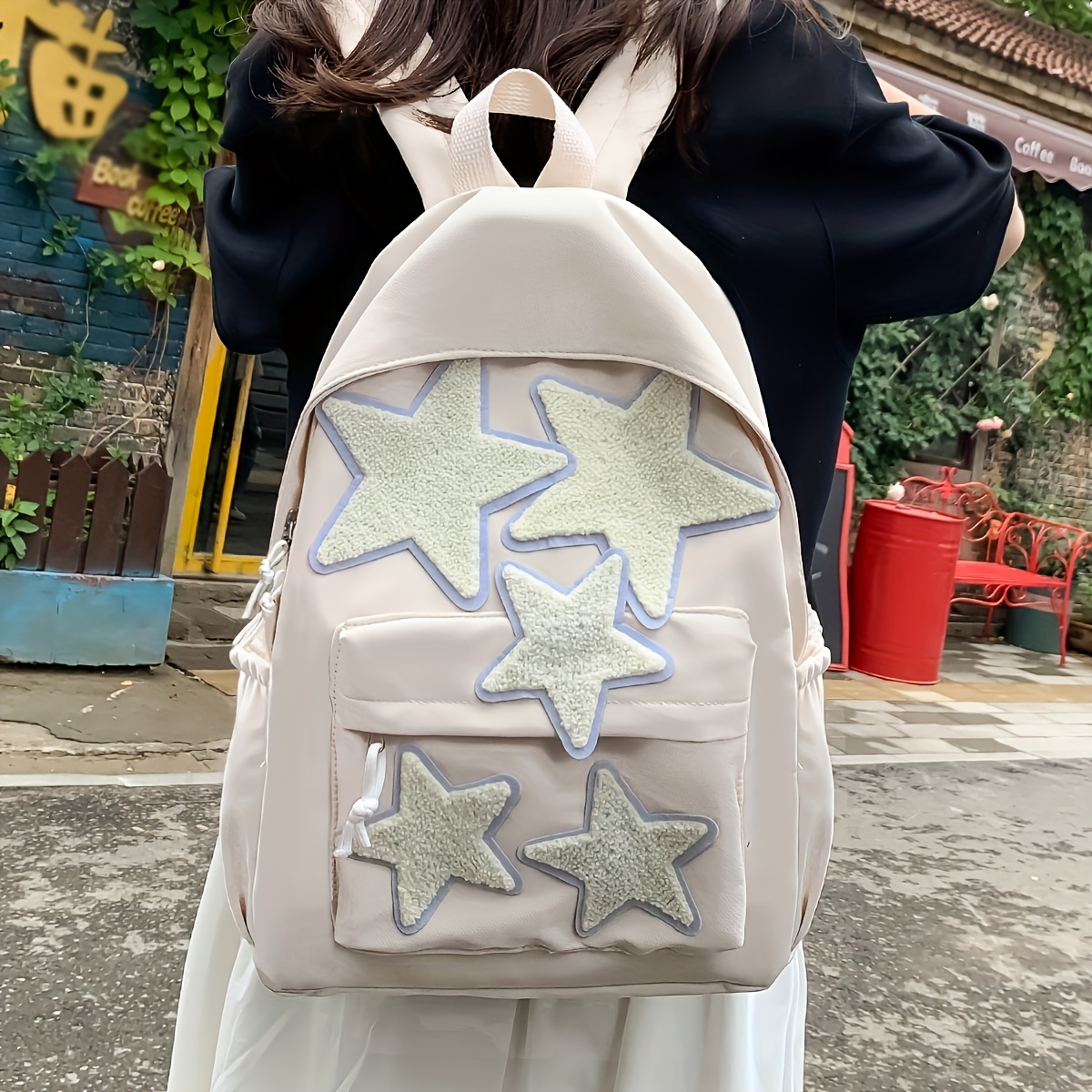 Kawaii Star Decor Backpack Cute Preppy Canvas School Bag Temu