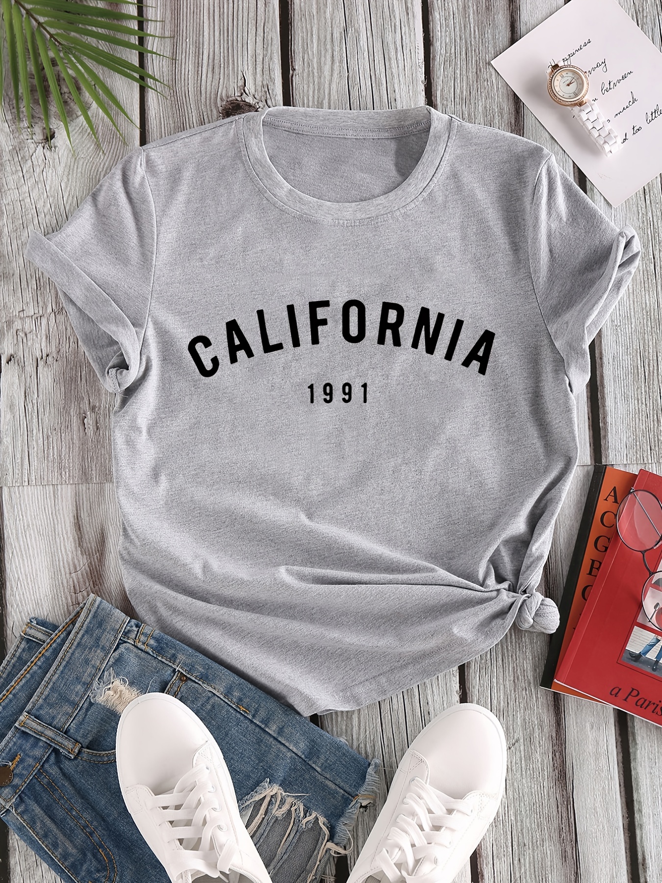 California Letter Print T shirt Crew Neck Short Sleeve T - Temu