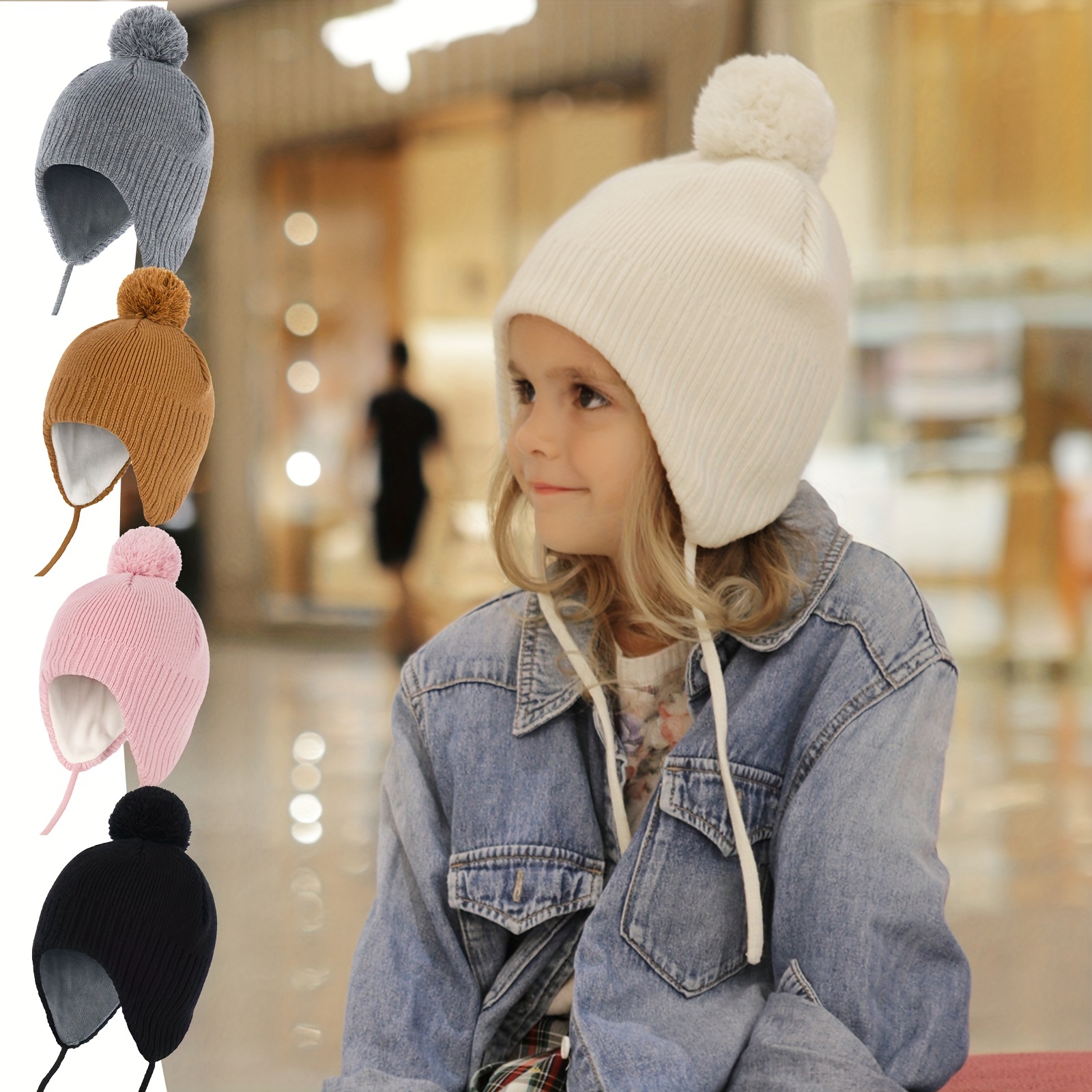 2 Pièces Bonnet Femme Hiver avec Pompon, Noir Blanc Chaud Bonnet en Tricot  Beanie Winter Hat avec Doublure Douce en Polaire Chapeau d'hiver Femme :  : Mode