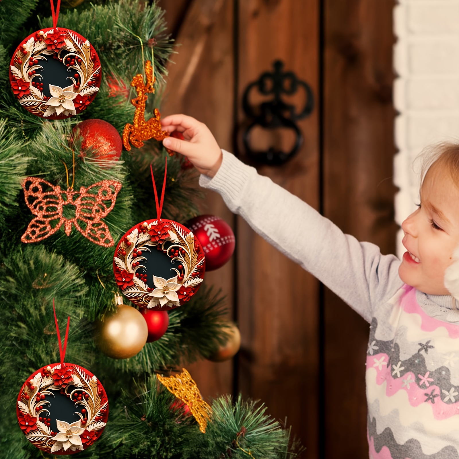 2d Christmas Theme Ornaments Decoration Hanging - Temu