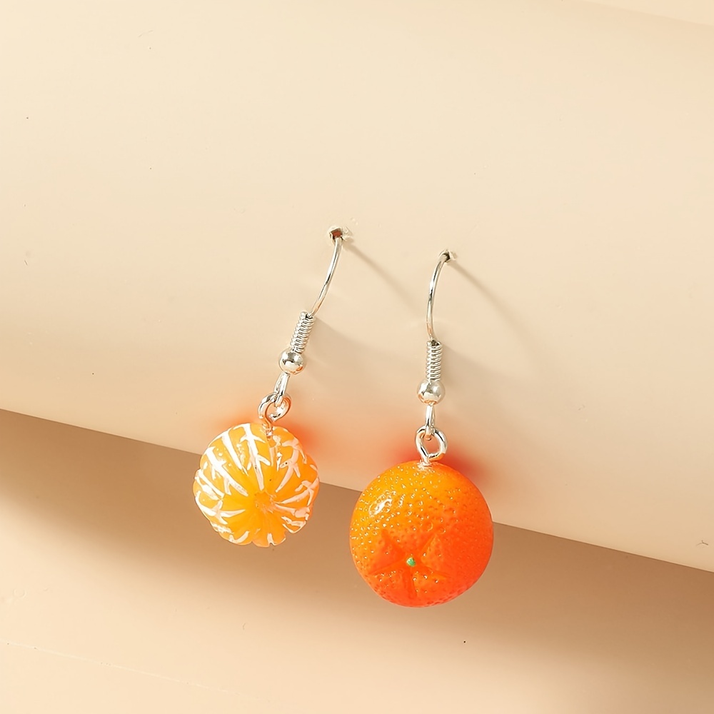 Women's Creative Orange Resin Earrings, Fruit Style