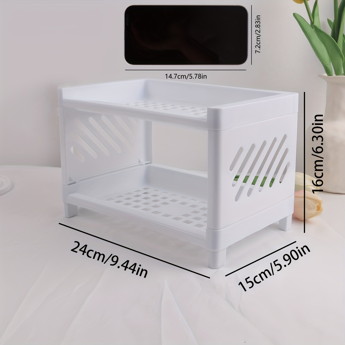 1pc Double-layer Storage Rack, White Plastic Desktop Organizer For Home