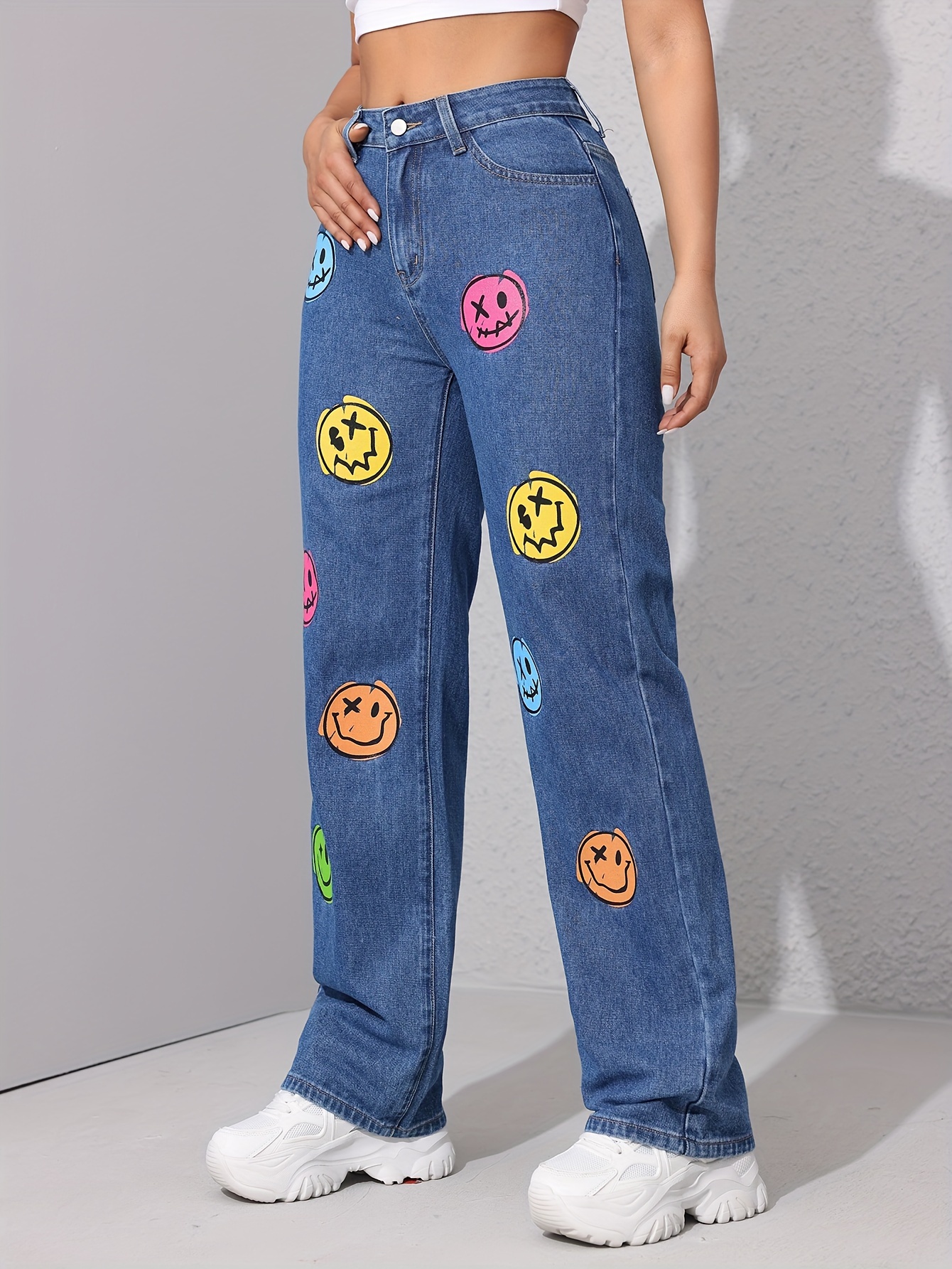 Autumn Design Denim Jeans Women Print Cartoon Loose Jean Pants