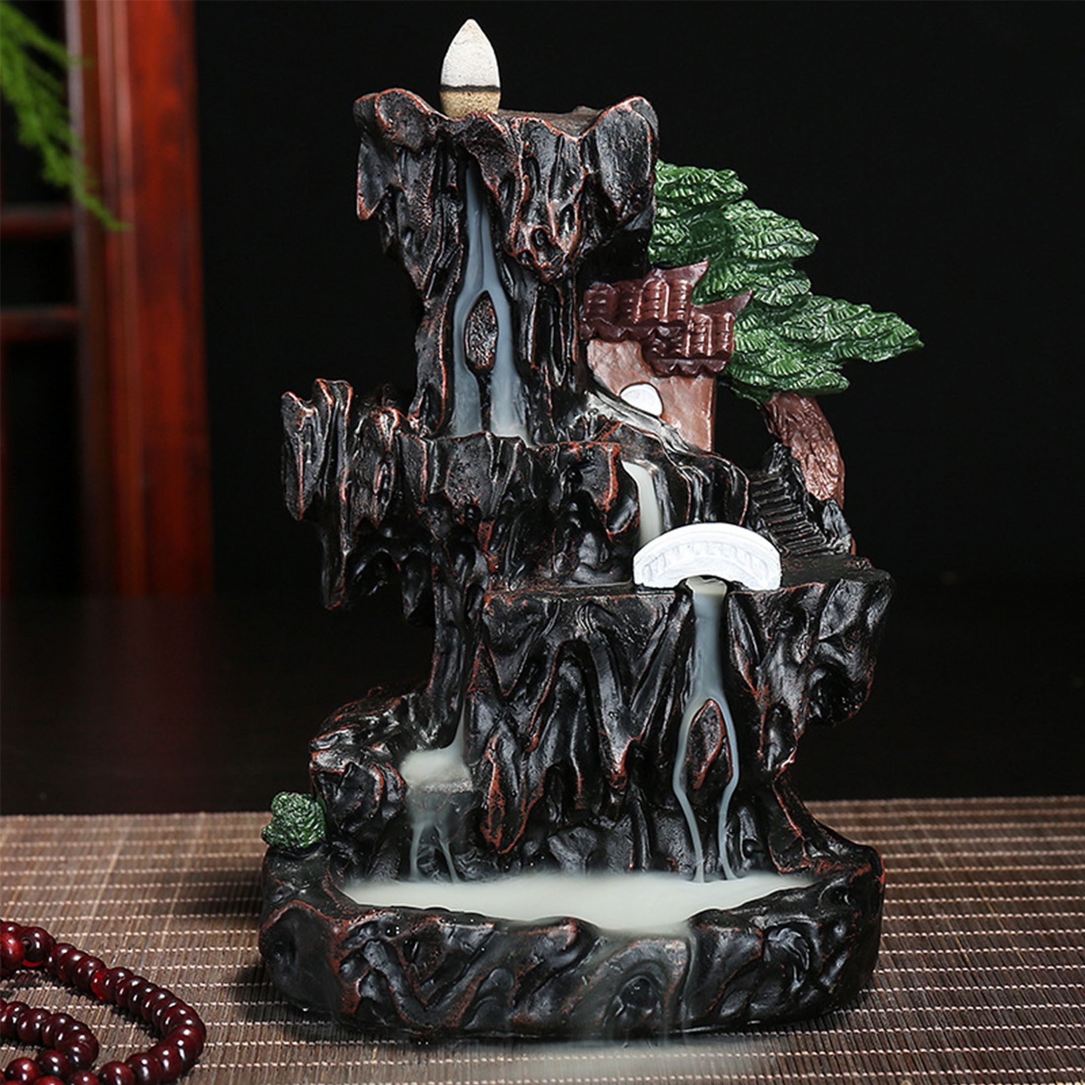  Soporte de incienso con árbol de cristal natural, quemador de  cascada de incienso para palo y cono, color morado : Hogar y Cocina