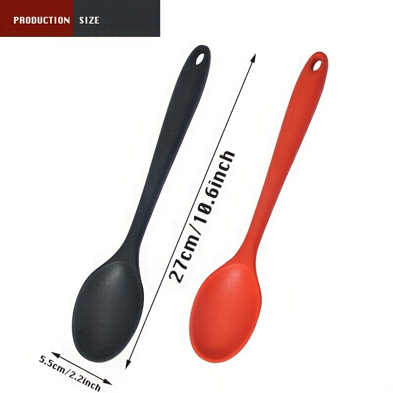 2 cucharas de cocina de silicona, cuchara de servir resistente al calor de  28 cm para mezclar y cocinar, cucharas de mango largo para revolver, freír  y mezclar (negro) JM