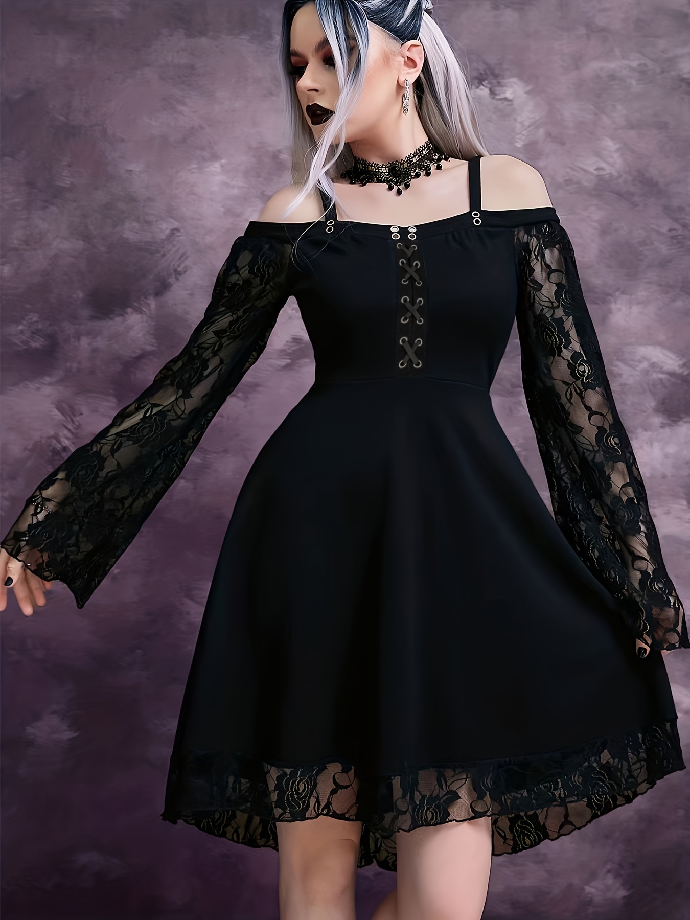 Gothic Style Shoulder Costumes Vintage Contrast Lace Button - Temu Canada