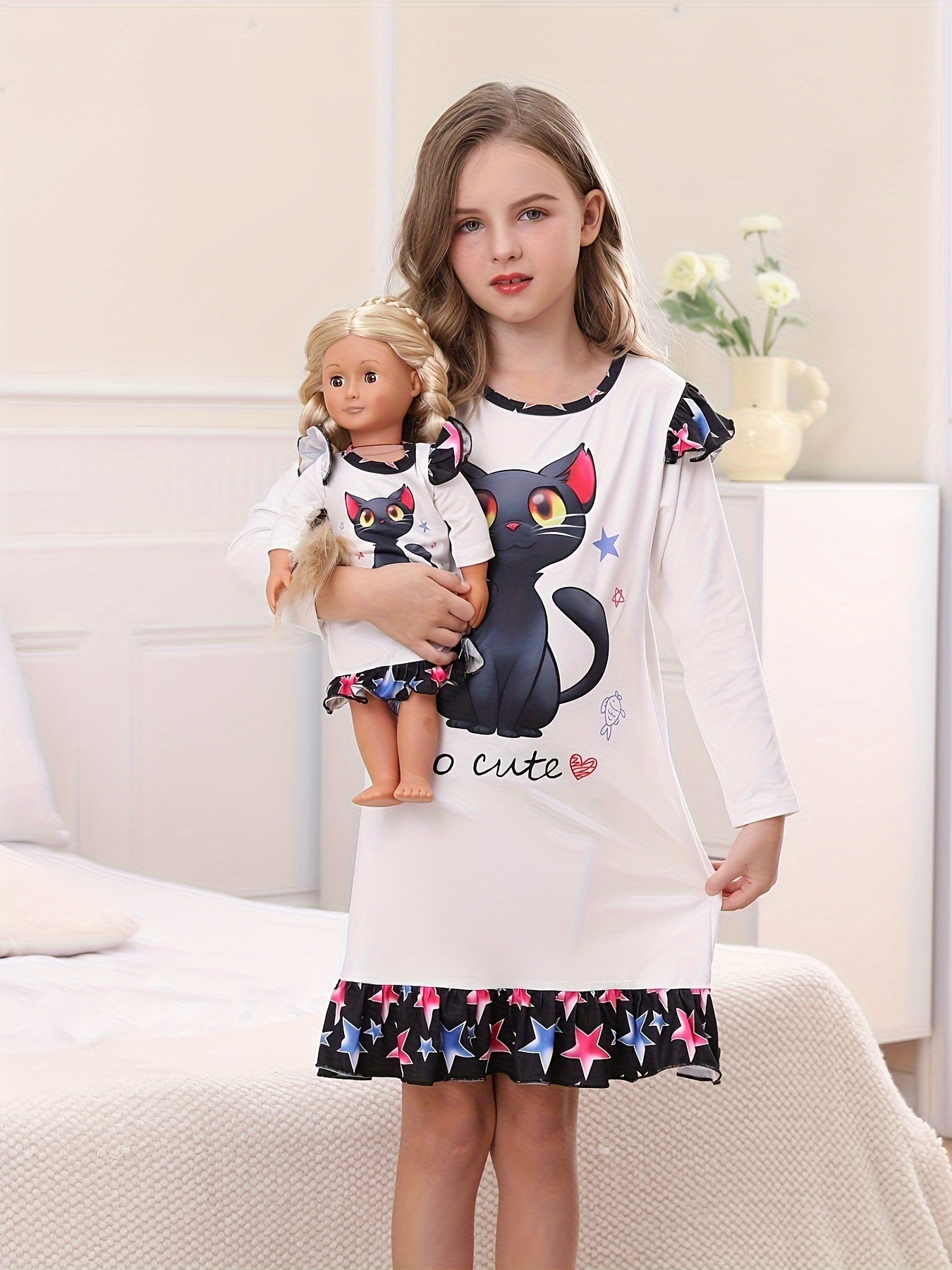 Pyjama licorne en coton assorti pour fille et poupée