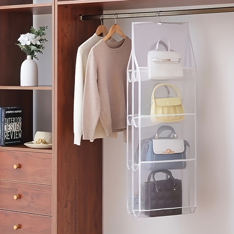 4 Pocket Foldable Hanging Handbag Organizer Wardrobe Closet Three