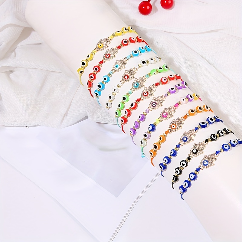 12pcs Girls Teen Evil Eye Adjustable Bracelet Jewelry Accessories For Gift Party Traveling