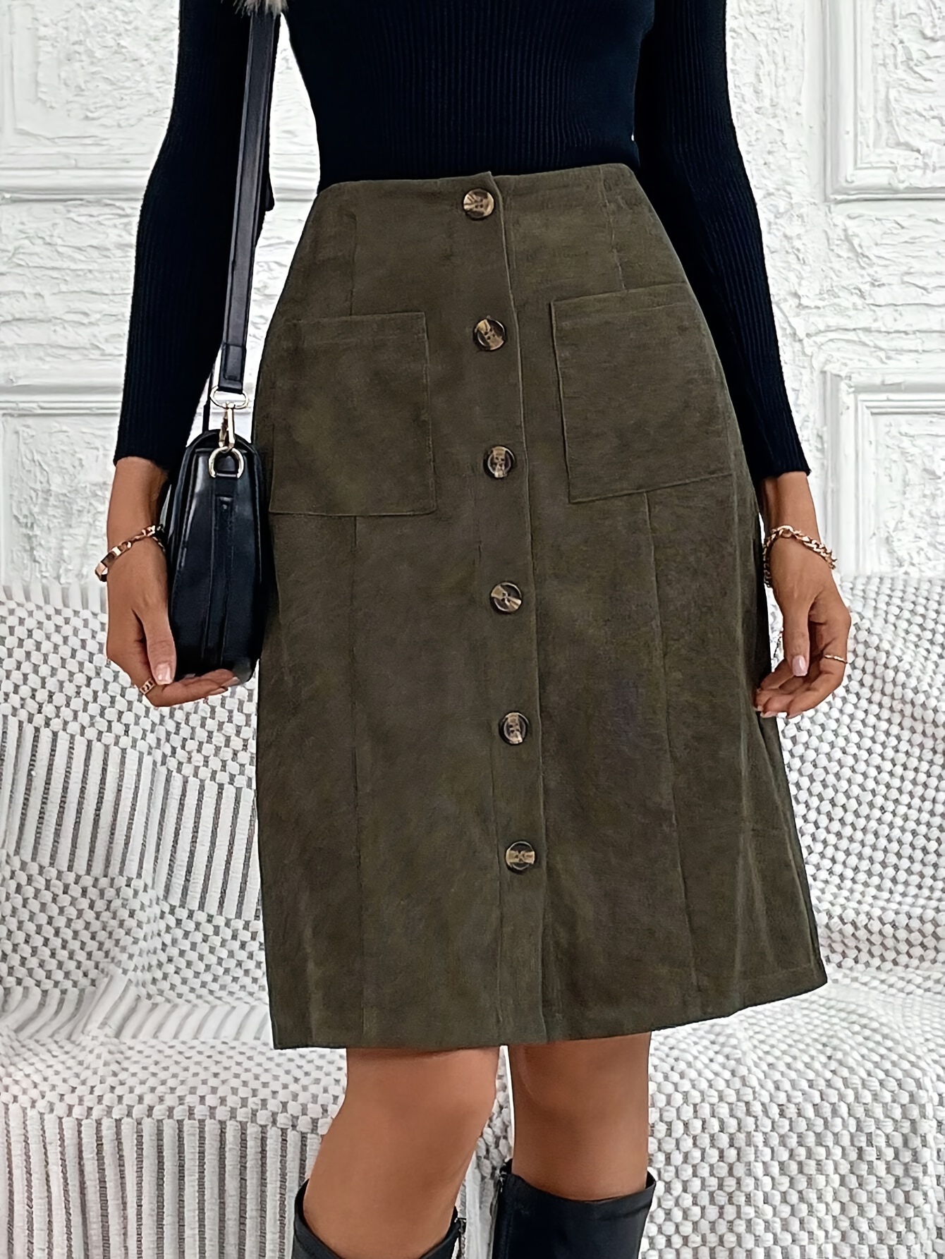 Button front hotsell skirt knee length