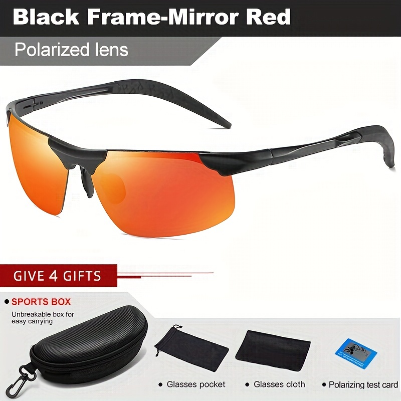 Men's High Quality Polarized Sunglasses Aluminum Frame Sport Sun Glasses Retro Driving Goggles UV400 Anti-Glare Eyewear with Zipper Box,Temu