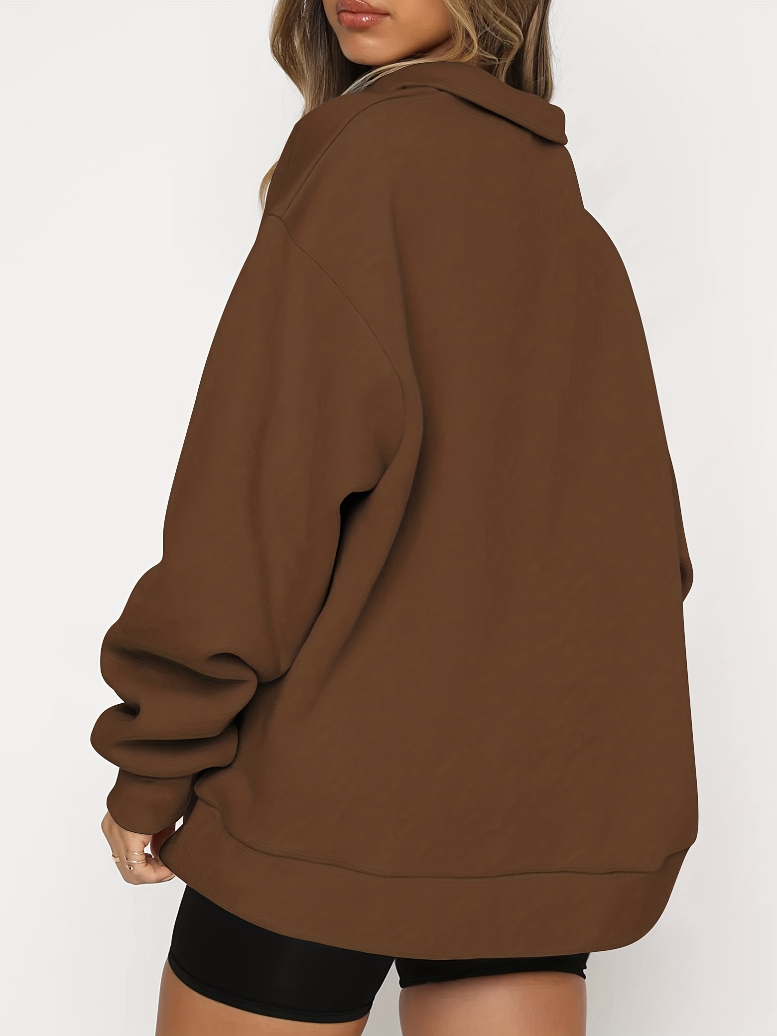 Women's Y2k Oversized Half Zip Pullover Long Sleeve Sweatshirts Top Teen  T-Shirt Solid Hoodie Aesthetic Streetwear (Color : Brown, Size : Large)