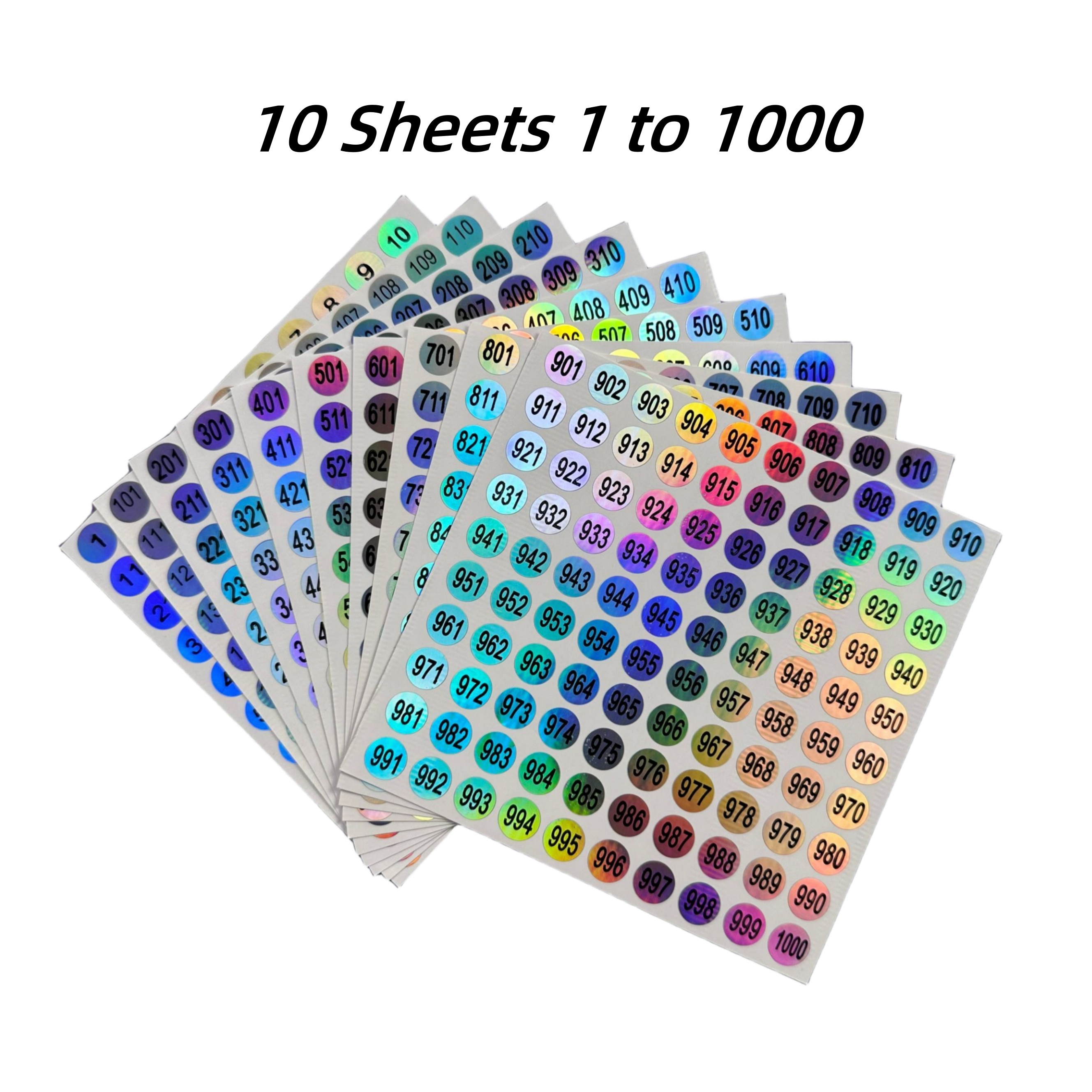 

10 Sheets Of 1 To 1000pcs Of Reflective Laser Small Round Consecutive Number Stickers, Self-adhesive Inventory Storage And Organization Labels, 0.4 Inches For Home, School, And Office Decoration