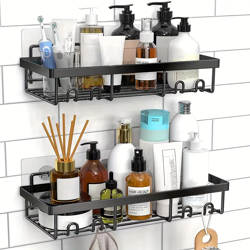 2pcs Rectangular Shower Caddy, Stainless Steel Bathroom Shelf, Floating  Shelves, Wall Mounted Storage Shelves For Bathroom, Kitchen Condiment  Storage