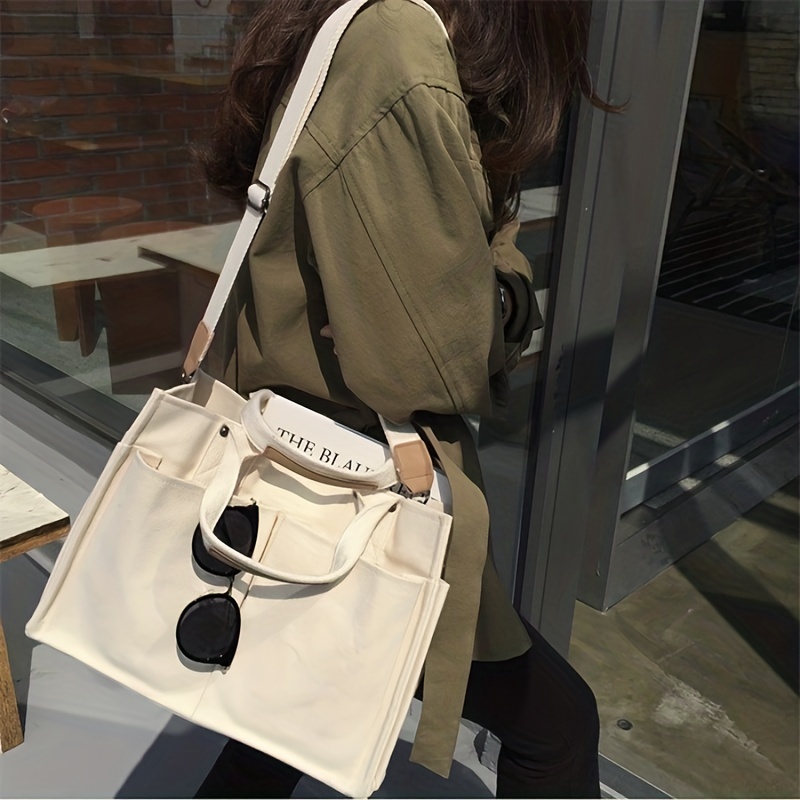 Simple Wide Strap Canvas Tote Bag Durable Lightweight - Temu