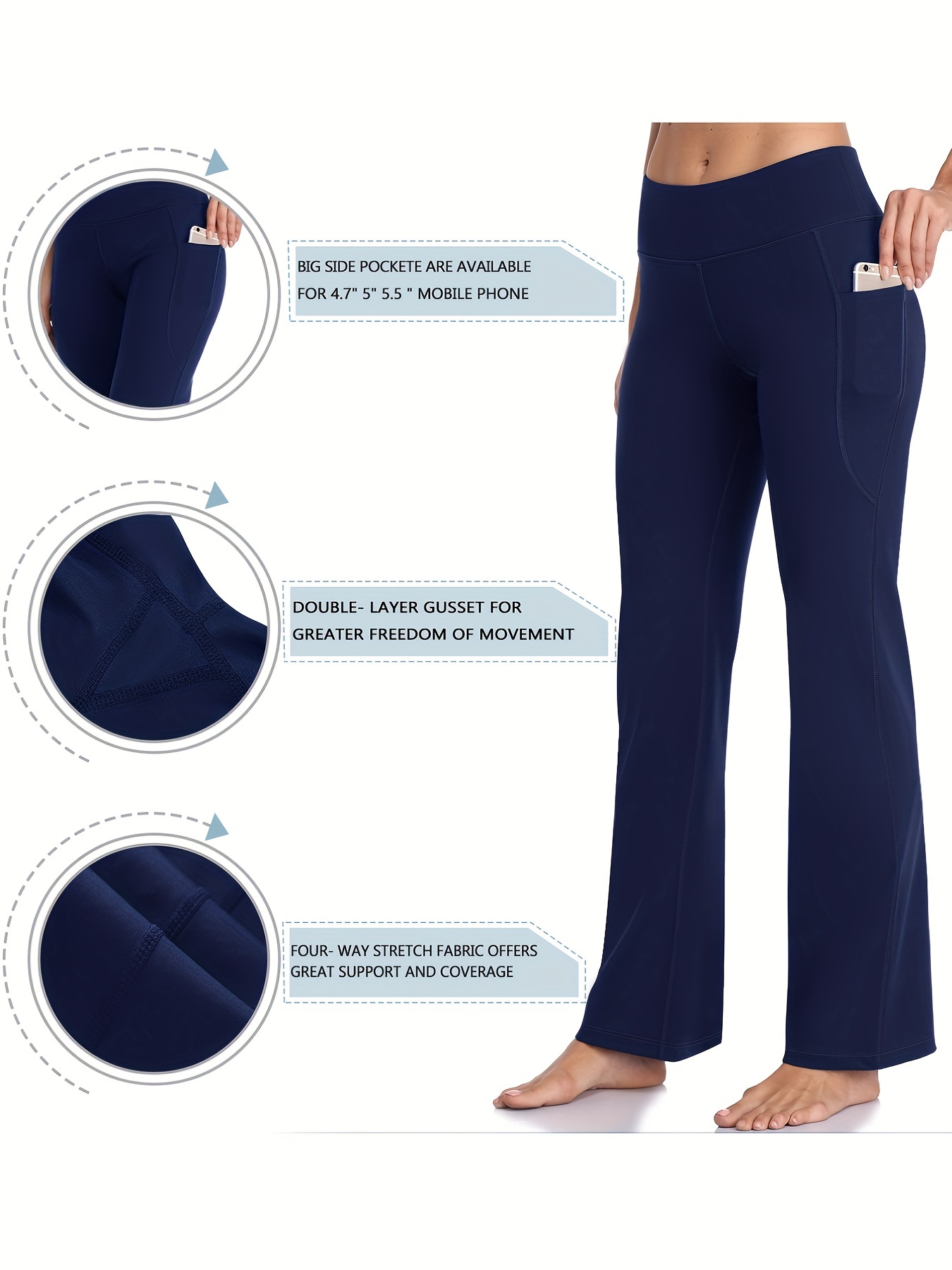 Pantalones Yoga Acampanados Largos Mujer Bolsillo Mallas - Temu