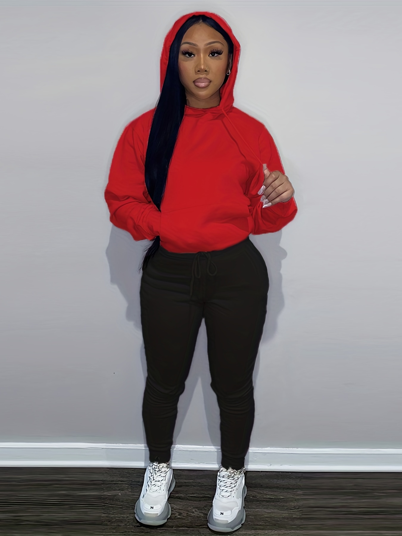 Athleisure Set Oversized Solid Hooded Pocket Drawstring - Temu