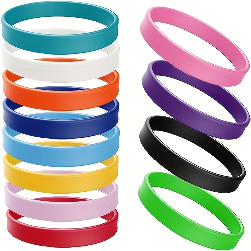 1/12/24/48/100 Pieces Silicone Bracelets Rubber Wristbands Colored Rubber Bracelets Solid Blank Bracelet Sports Bands Plain Silicone Stretch