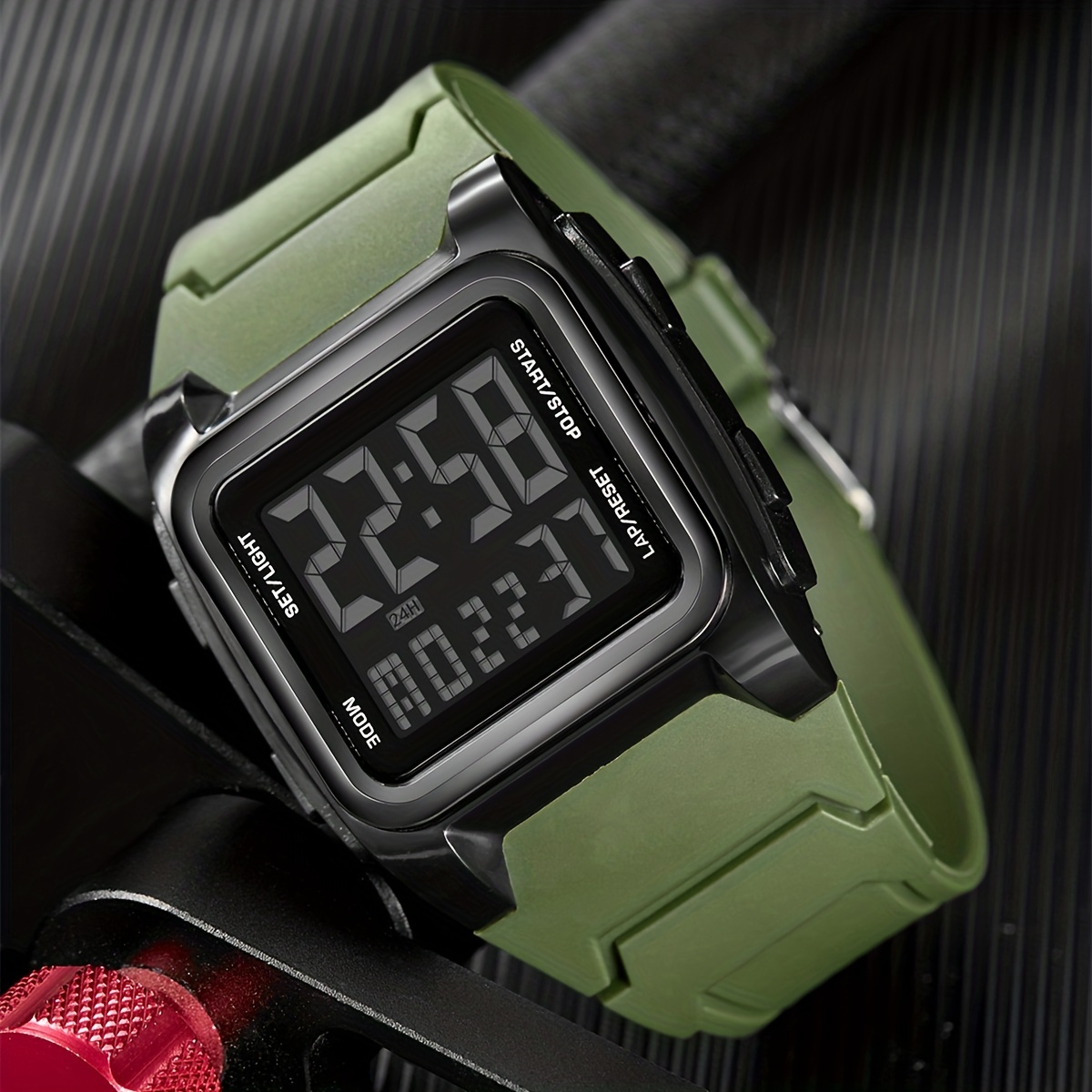 Large Square Cool Sports Led Waterproof Mens Watch Silicone Strap