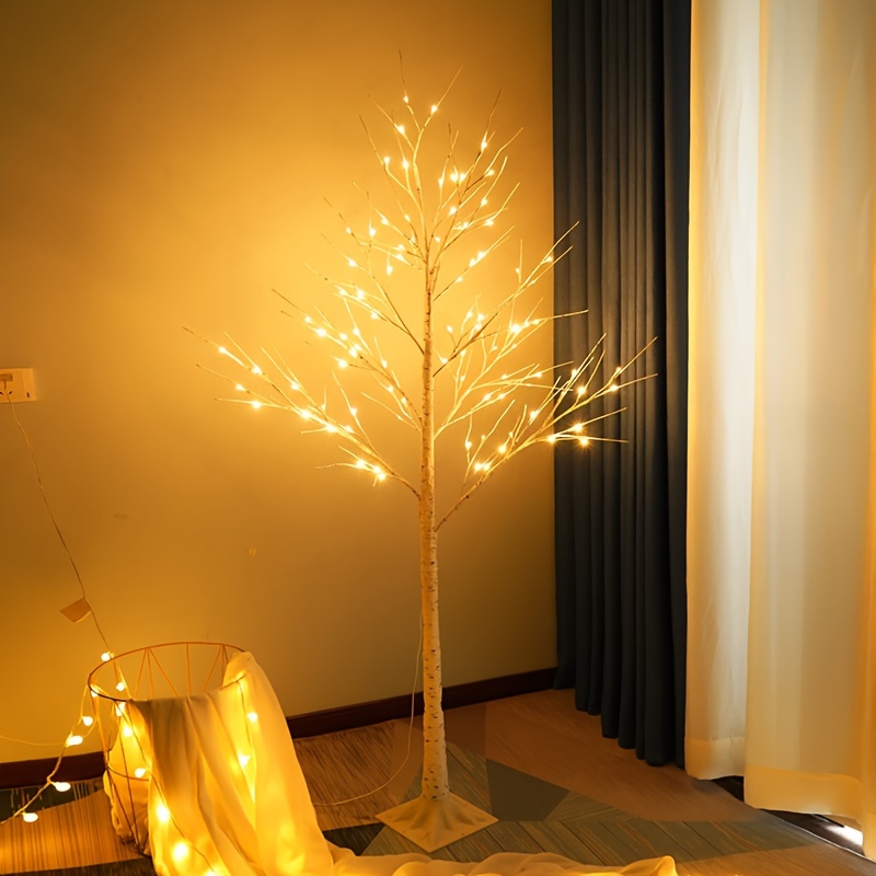 1pc usb powerd lighted birch tree 6ft warm white fairy lights white christmas tree with lights for indoor outdoor home christmas holiday party decoration