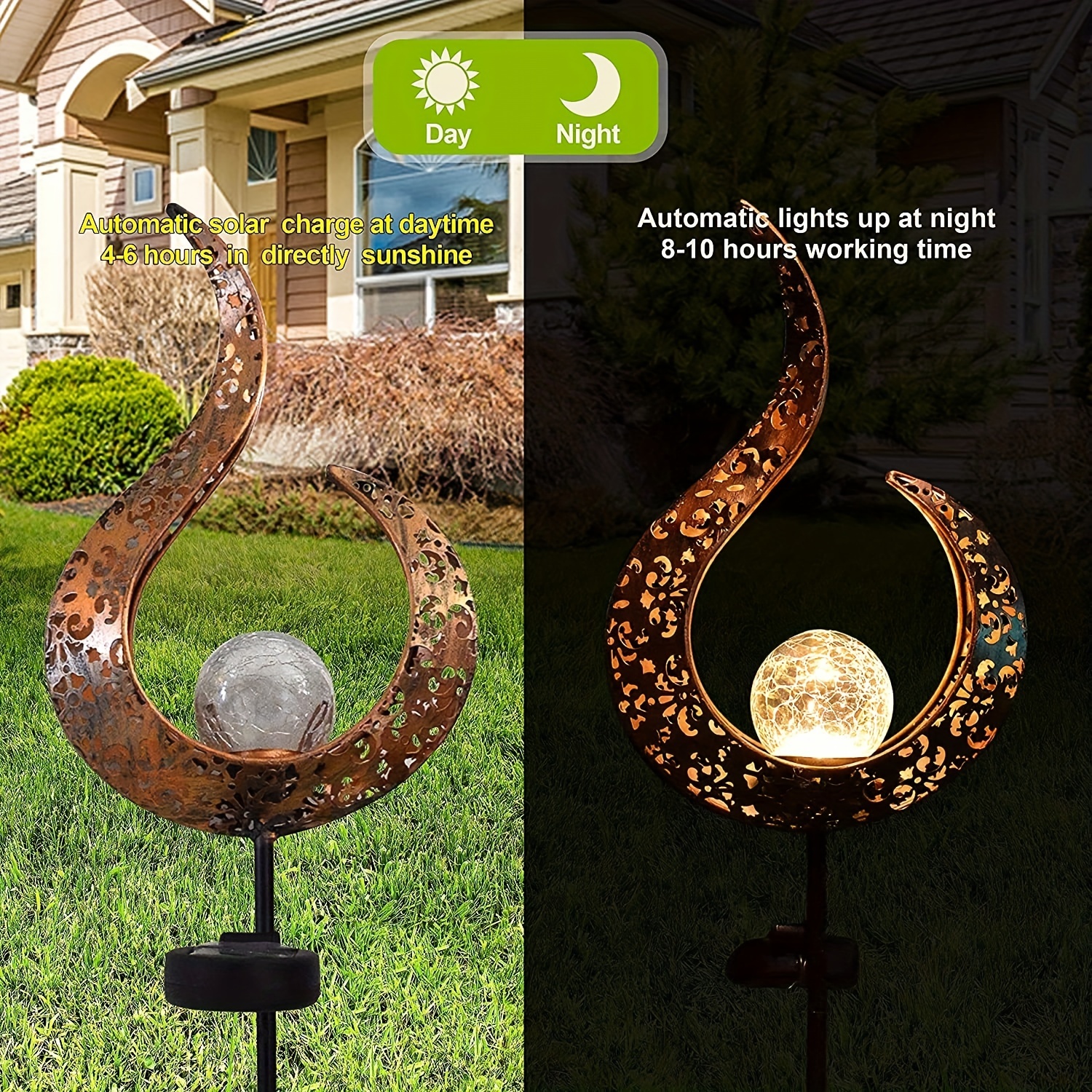 1pc outdoor solar lights garden crackle glass globe stake lights waterproof led lights for garden lawn patio or courtyard details 4
