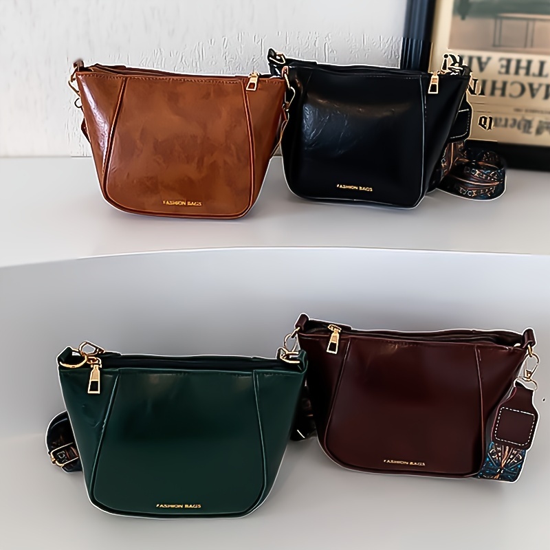 Vintage Square Crossbody Bag, Mini Wide Strap Shoulder Bag, Double Zipper  Purse For Every Day - Temu