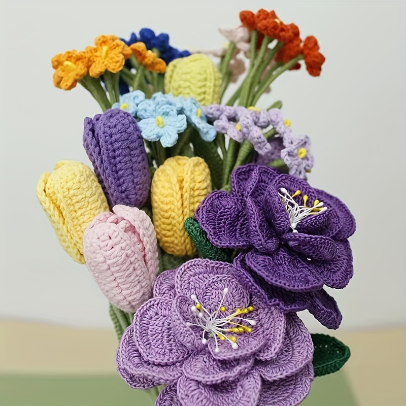 Handmade Knitted Yarn Artificial Flower Bouquet Fabric - Temu