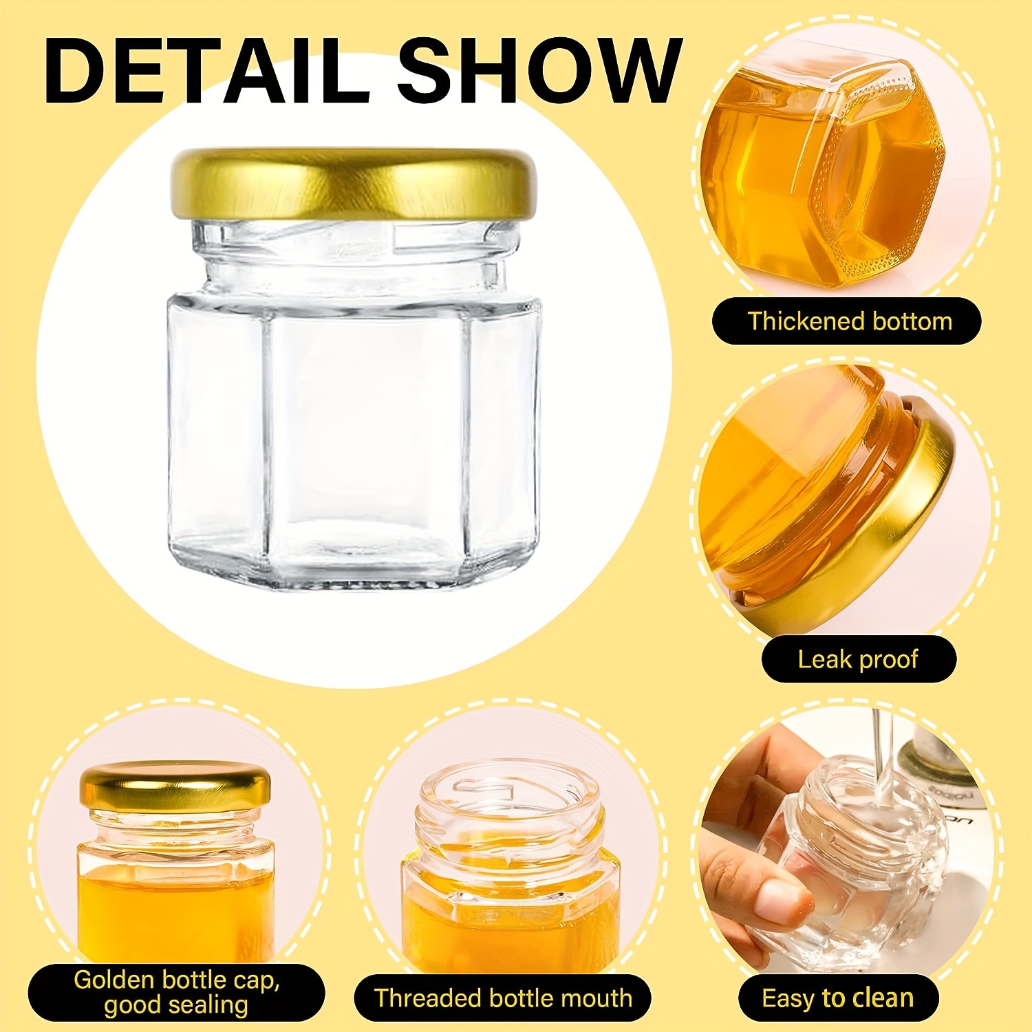 Tarros de miel de vidrio con boquilla y tapa, 10 onzas, cristal  transparente, de