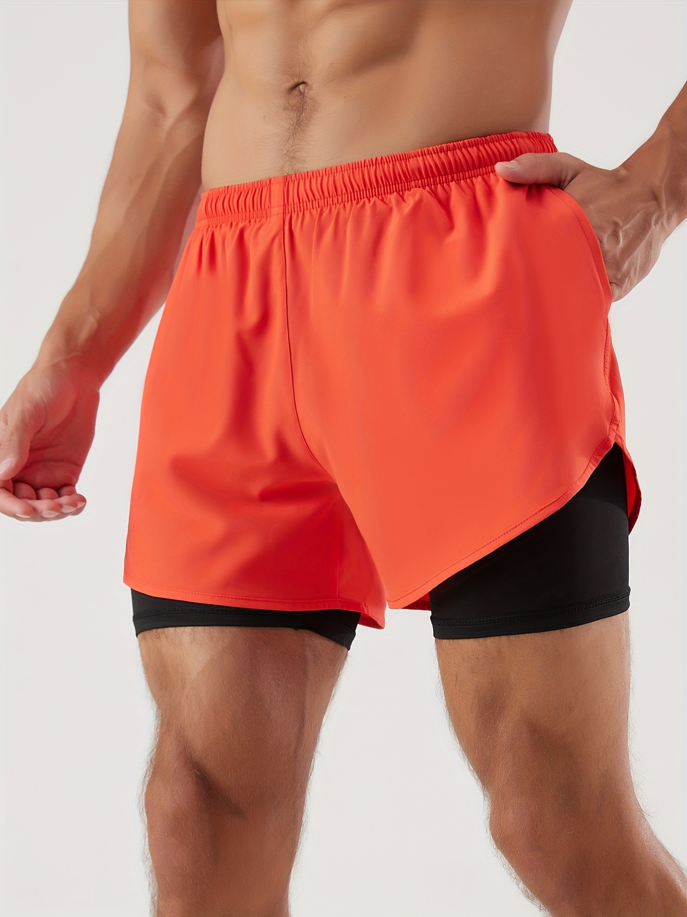 PEASKJP Mens Straight Shorts Athletic Gym Shorts Quick Dry Workout Running  Shorts with Pockets,Orange S