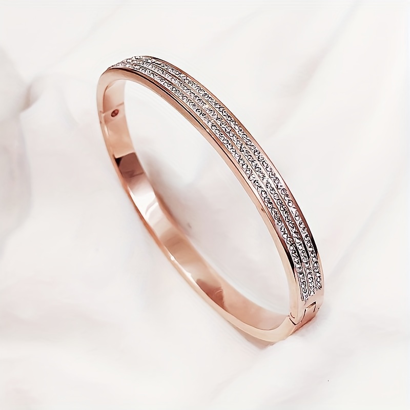 1pc Stainless Steel Bangle Bangle Bracelet, Korean Style Minimalist Rose Golden Starry Sky Ins-style Non-fading Bangle Bangle Bracelet
