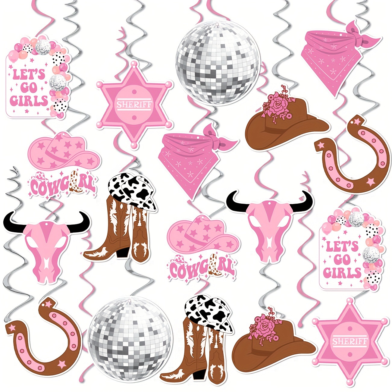 

36pcs, Western Cowgirl Party Hanging Decorations, Pink Let's Go Girls Cowgirl Bachelorette Party Decorations For Western Disco Party Cowgirl Birthday Western Last Rodeo Bachelorette Party Supplies