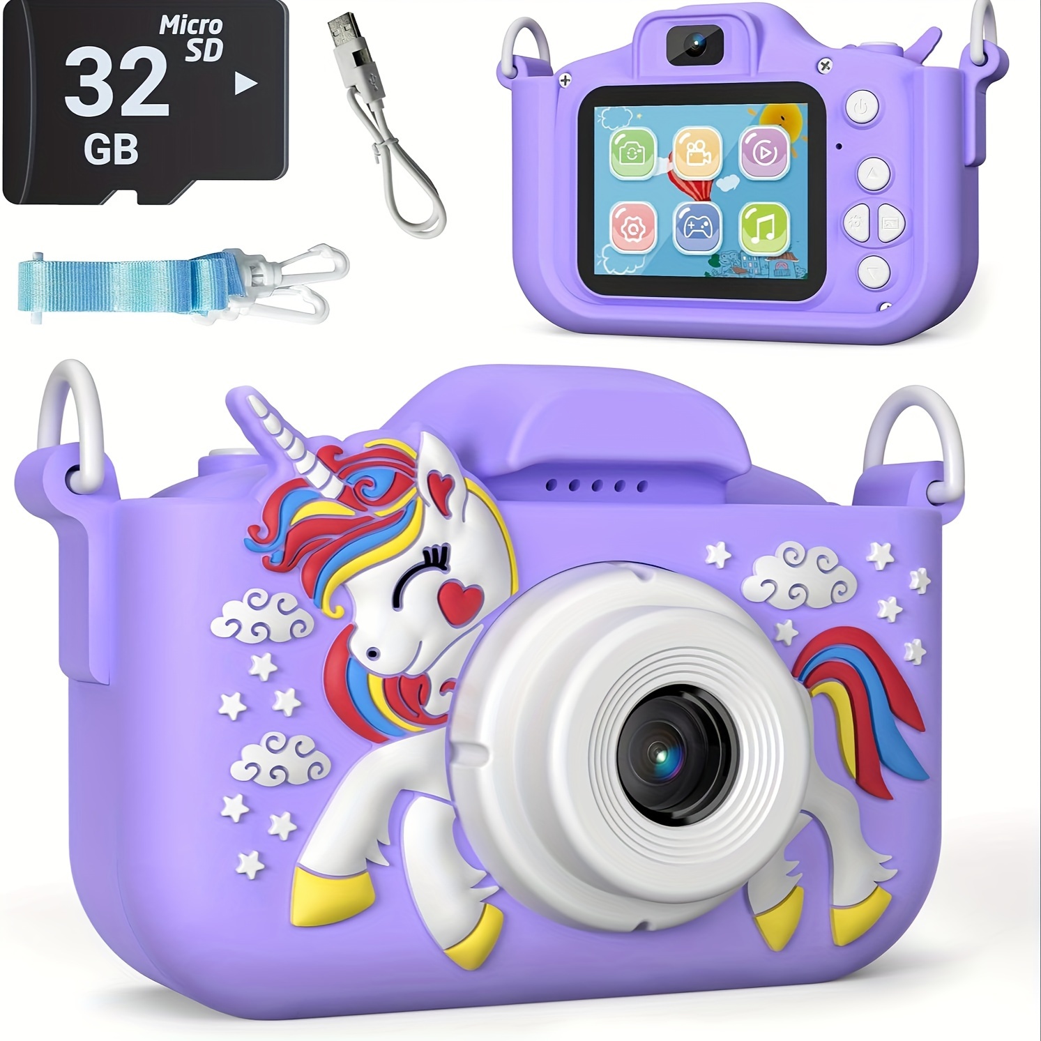  Cámara infantil para niñas de 3 a 9 años, cámaras con juguete  flash, regalos para cumpleaños, cámara digital de video selfie con  calcomanías de dibujos animados para niños en edad preescolar