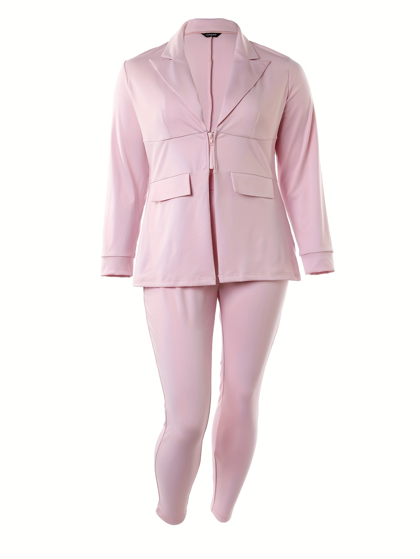 Feather Long Sleeve Pink Pants Suit Set For Women Plus Size Office