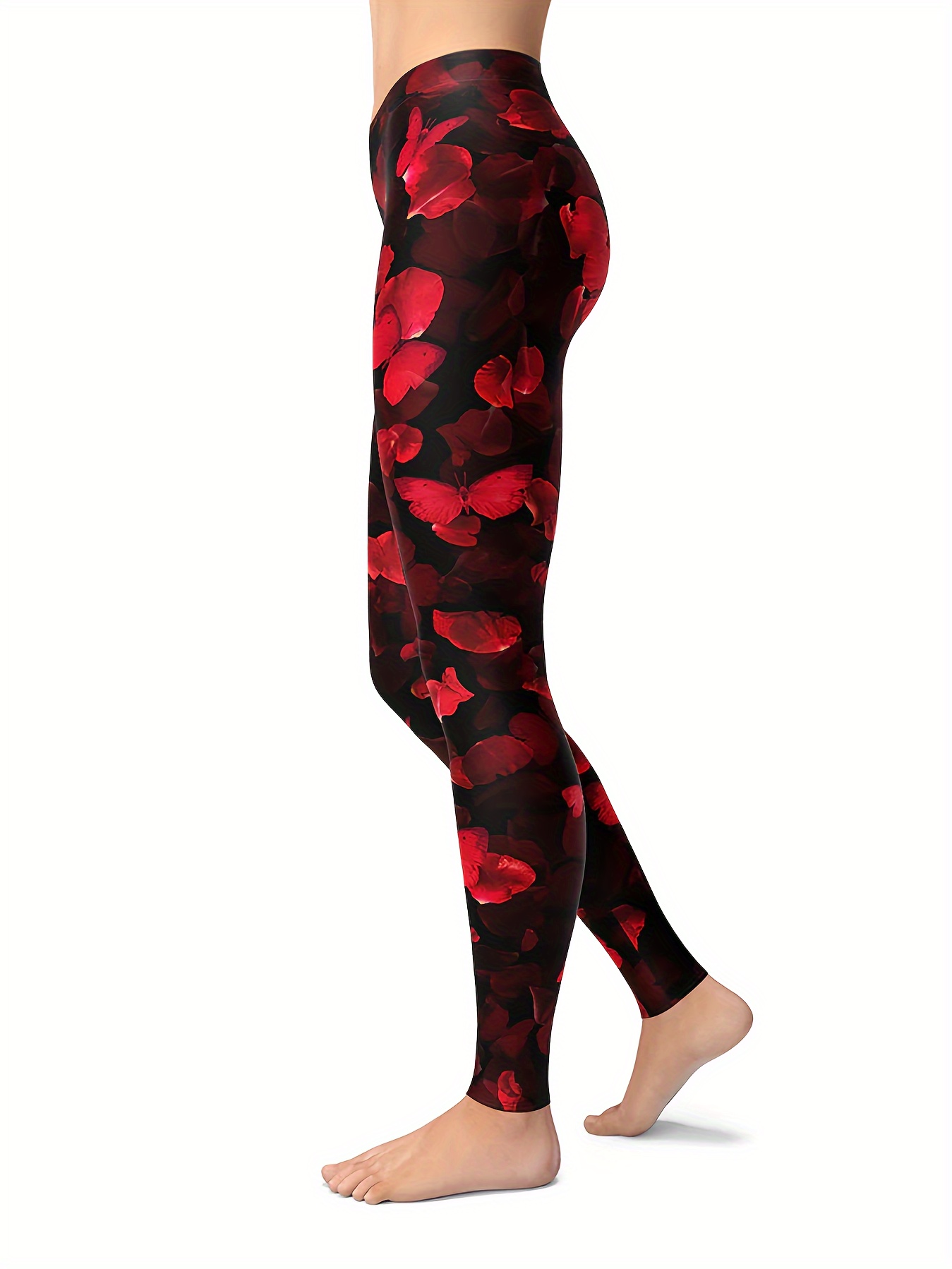 Floral Print Skinny Leggings Casual Elastic Waist Stretchy - Temu