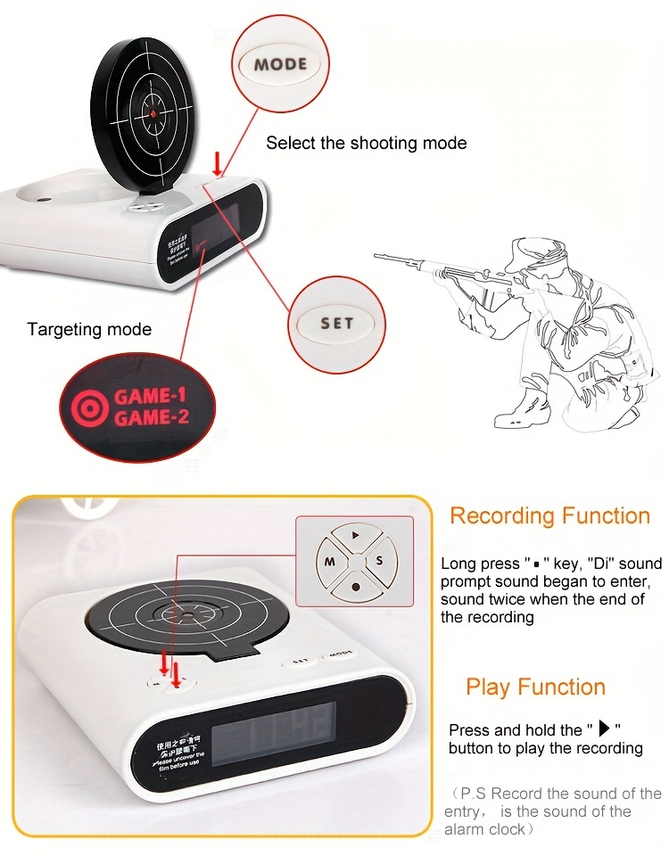 1pc Target Wake Up Alarm Clock Creative Gun Shooting Alarm Personalized