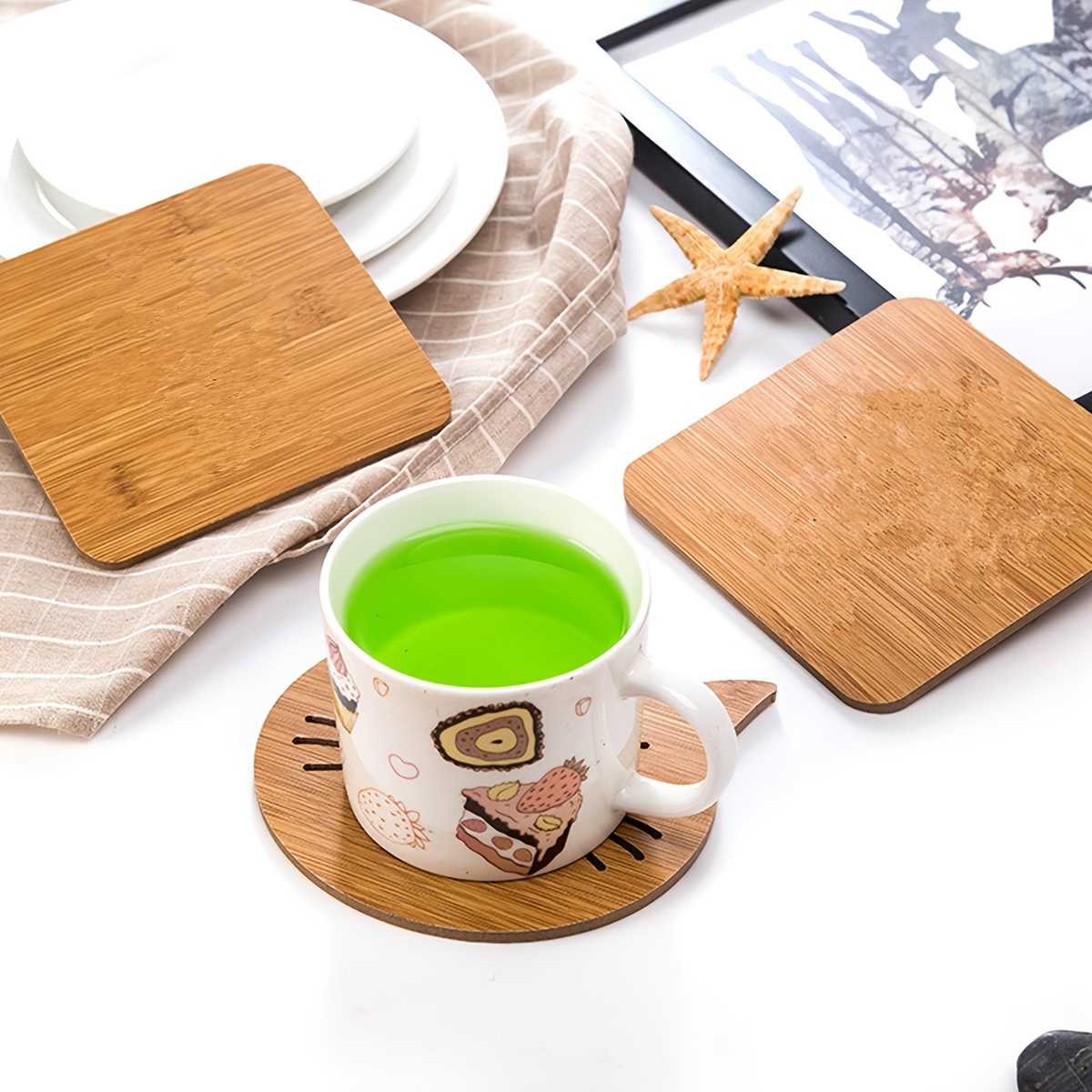 New Cute Shape Wooden Anti-slip Table Mat Heat Pad Insulated Hot Pot Mat  Kitchen Placemats Insulation Mats