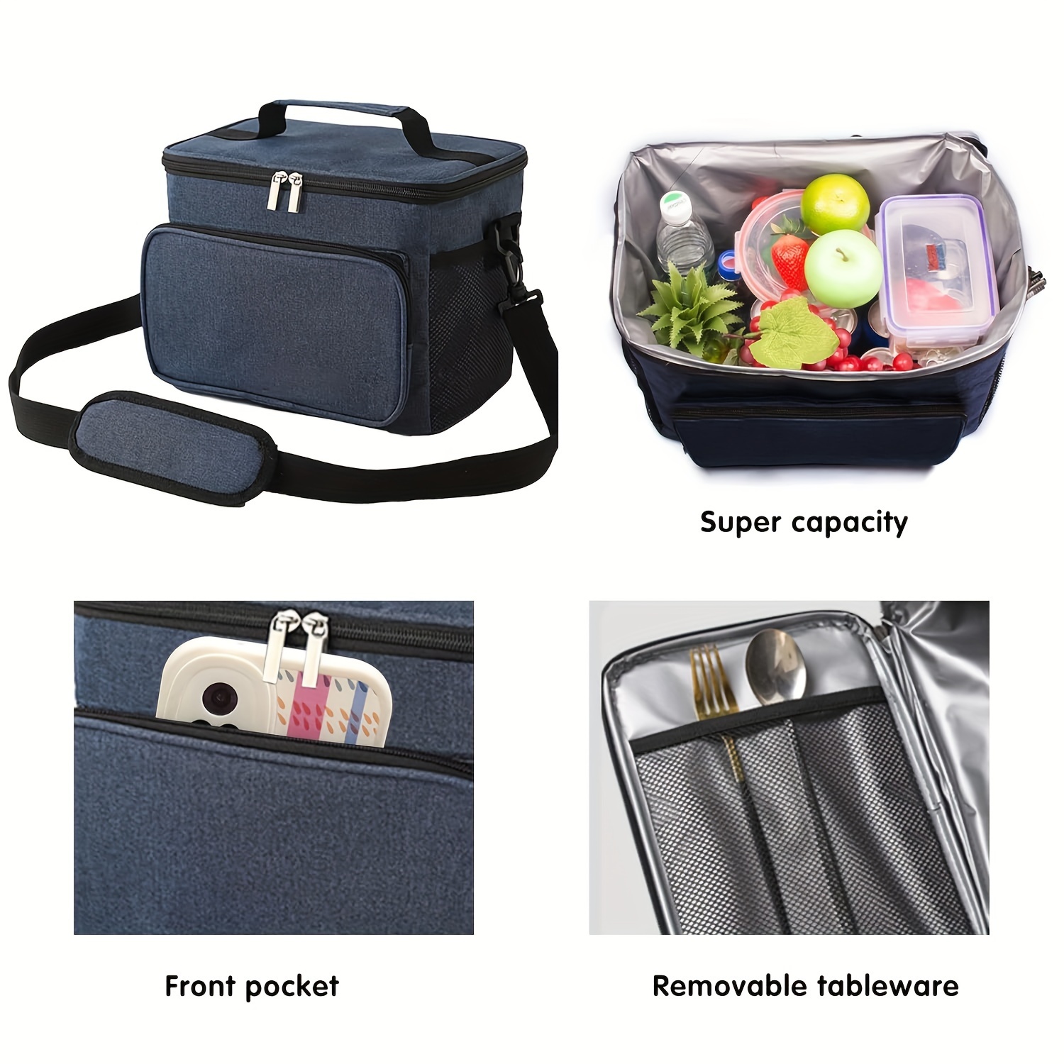 Ice Water Bottle Holder Lunch Bag Insulated Lunch Box Women's Lunch Tote  With Front Pocket Reusable Insulated Bag Women's Lunch Box Men's Work  Picnic