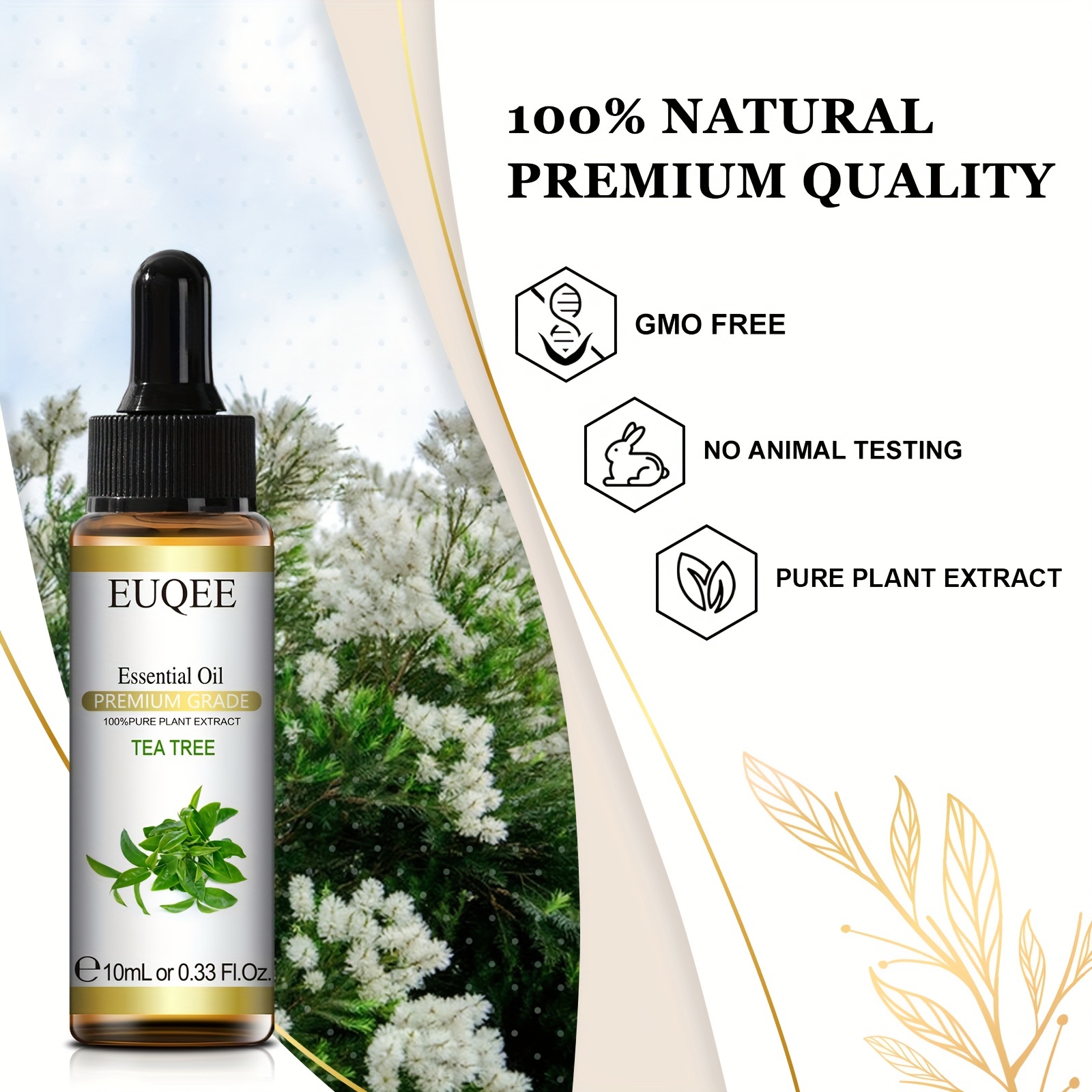 100% Pure Tea Tree Essential Oil 10ml for Diffusers Aromatherapy Massage Bath