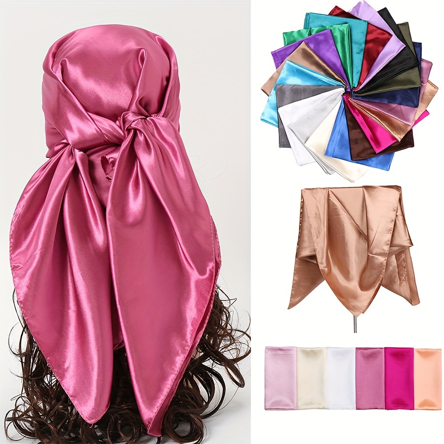 

35.43" Satin Solid Color Square Scarf, Simple Thin Smooth Breathable Shawl, Sunscreen Windproof Silky Headscarf For Women